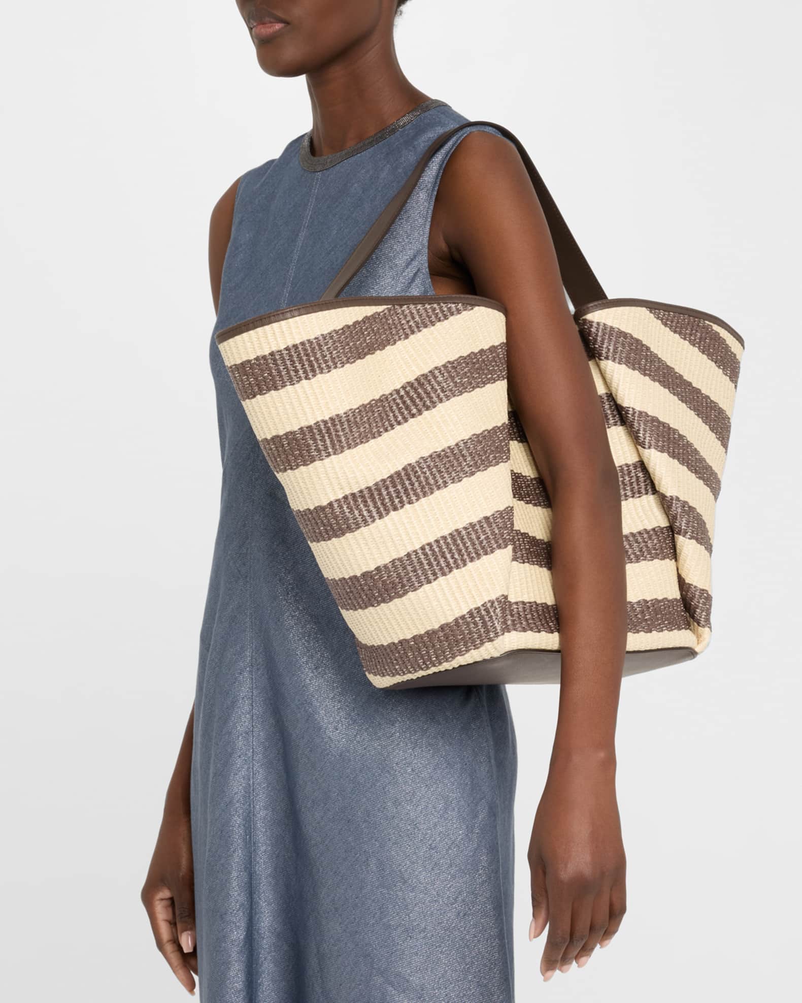 Marine Striped Raffia Tote Bag 1