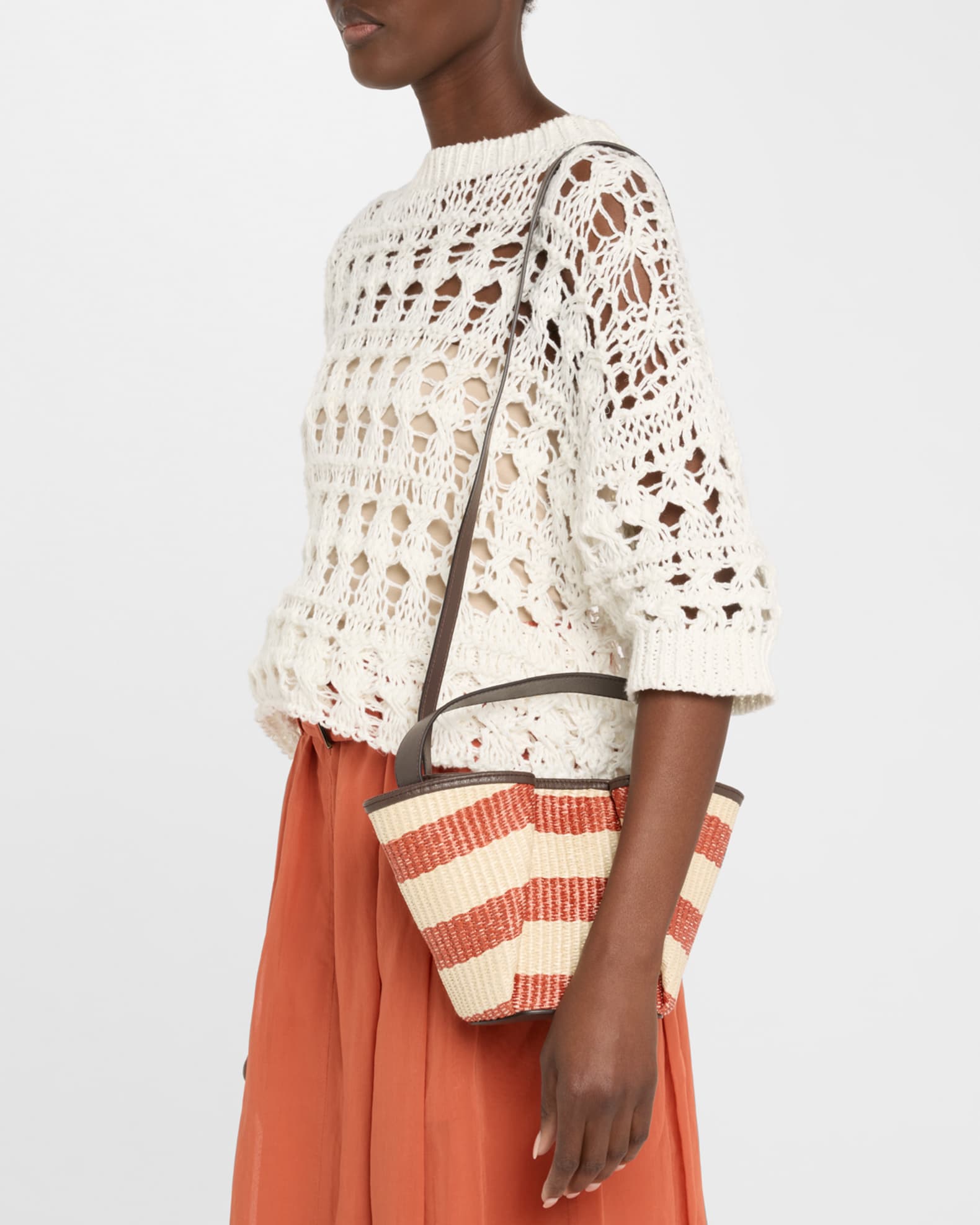 Marine Mini Striped Raffia Tote Bag 1