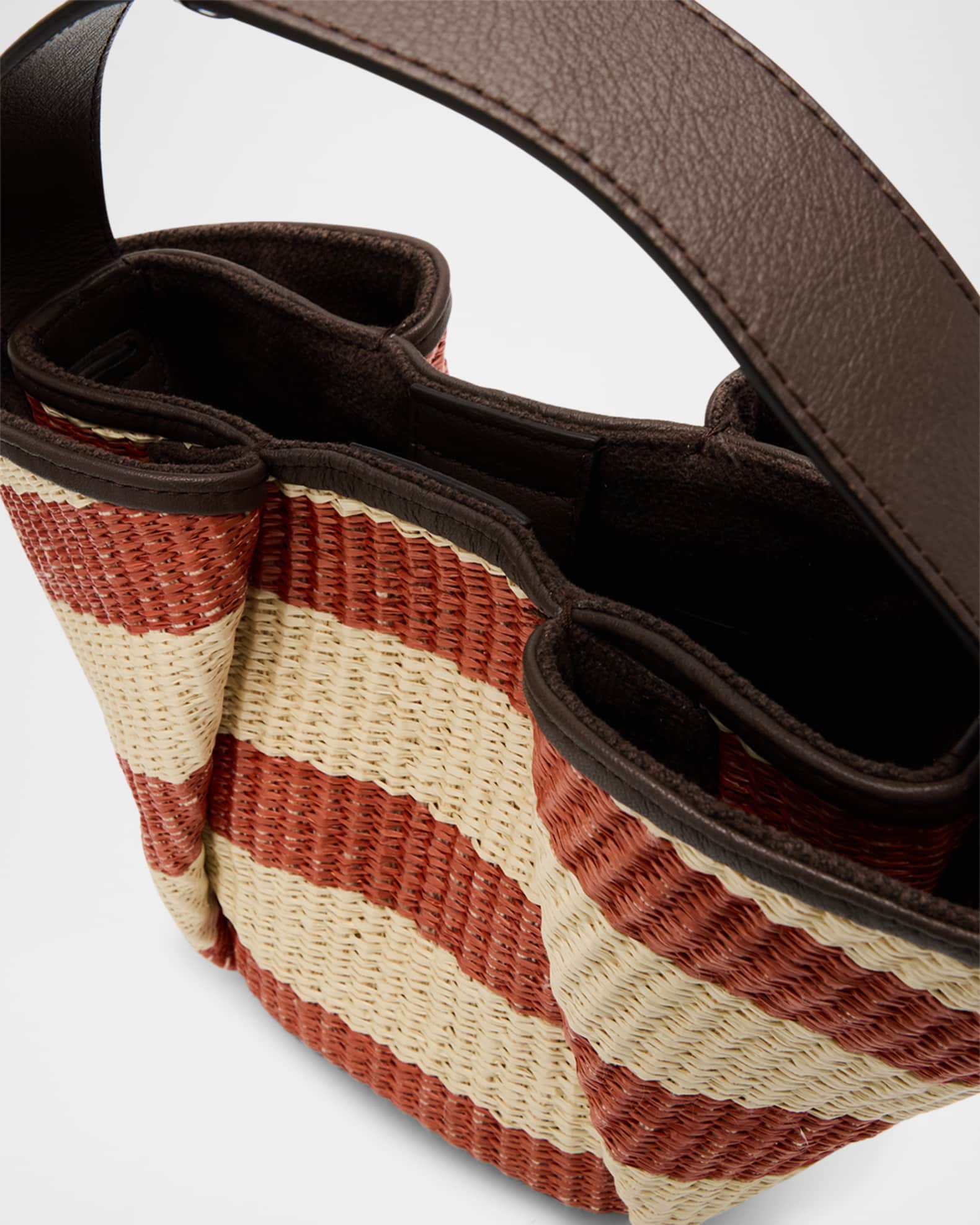 「BRUNELLO CUCINELLI」レザートリムストライプのラフィアトート BRUNELLO CUCINELLI ラフィア トートバッグ レザートリム