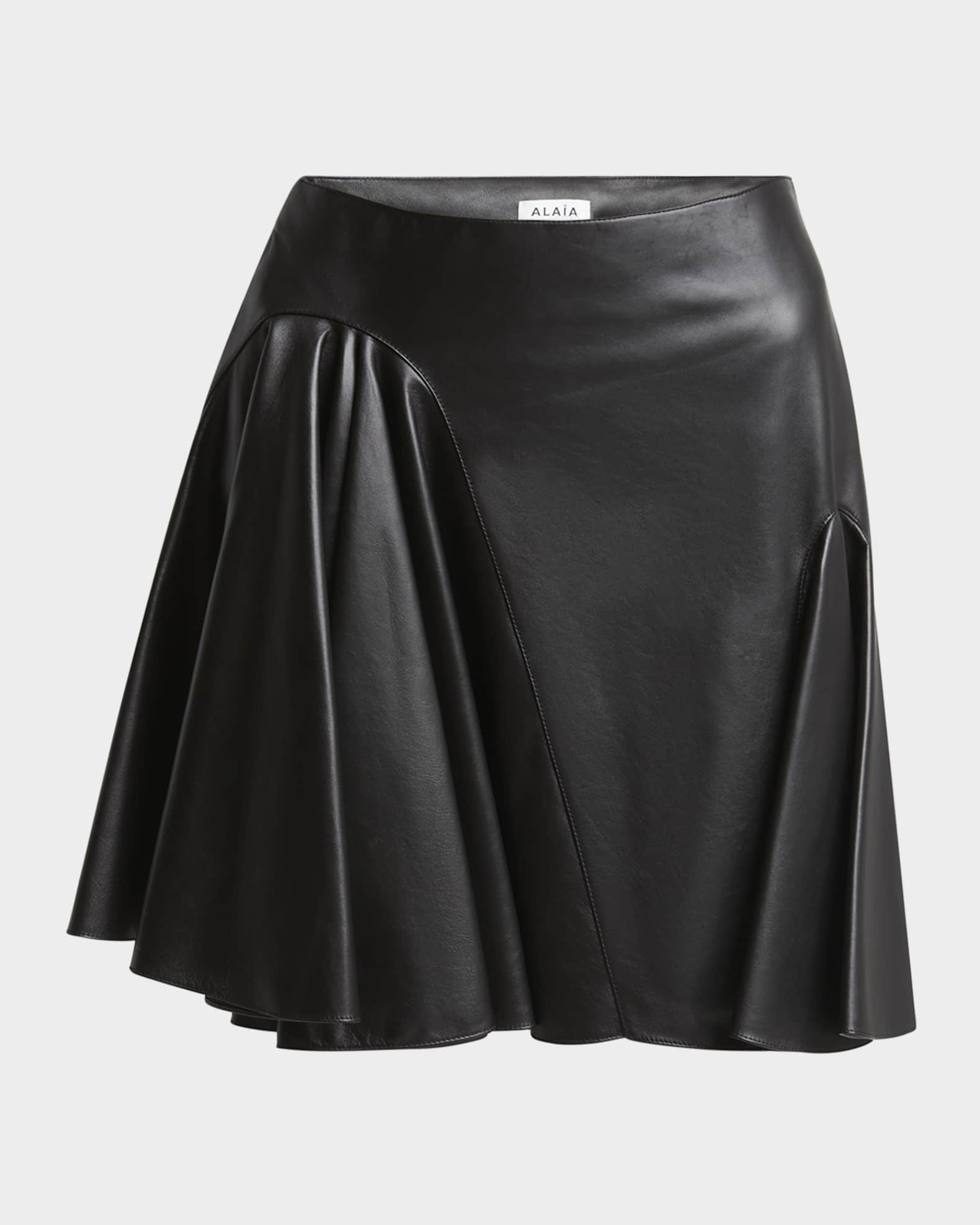 Asymmetric Flounce Leather Mini Skirt 0