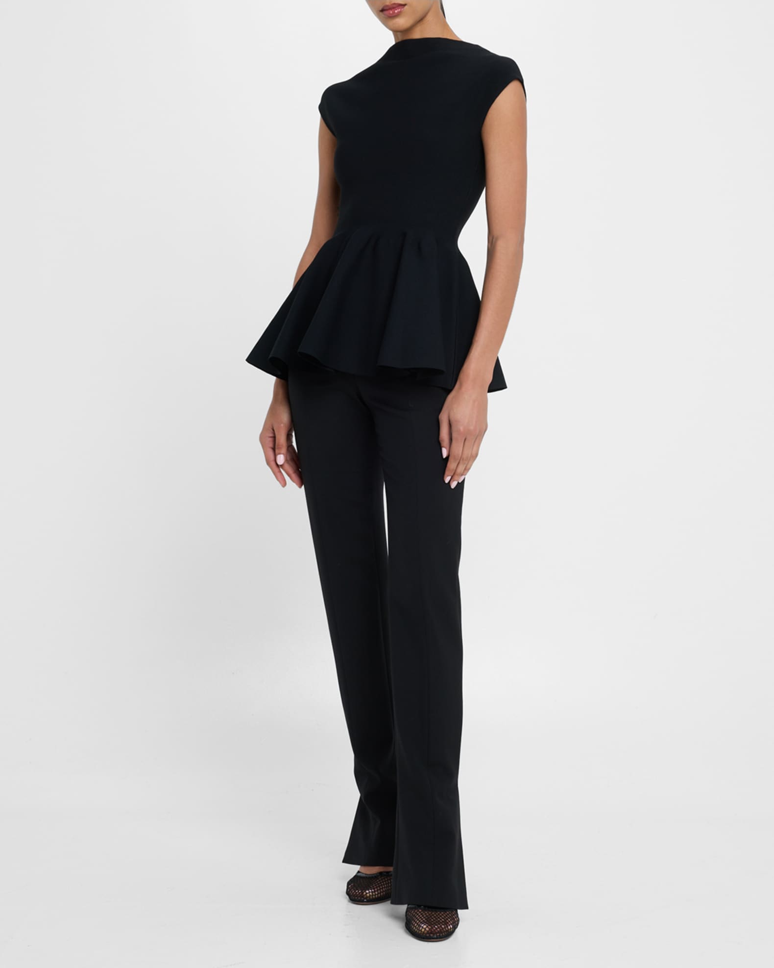 ALAIA Cap-Sleeve Peplum Top | Neiman Marcus