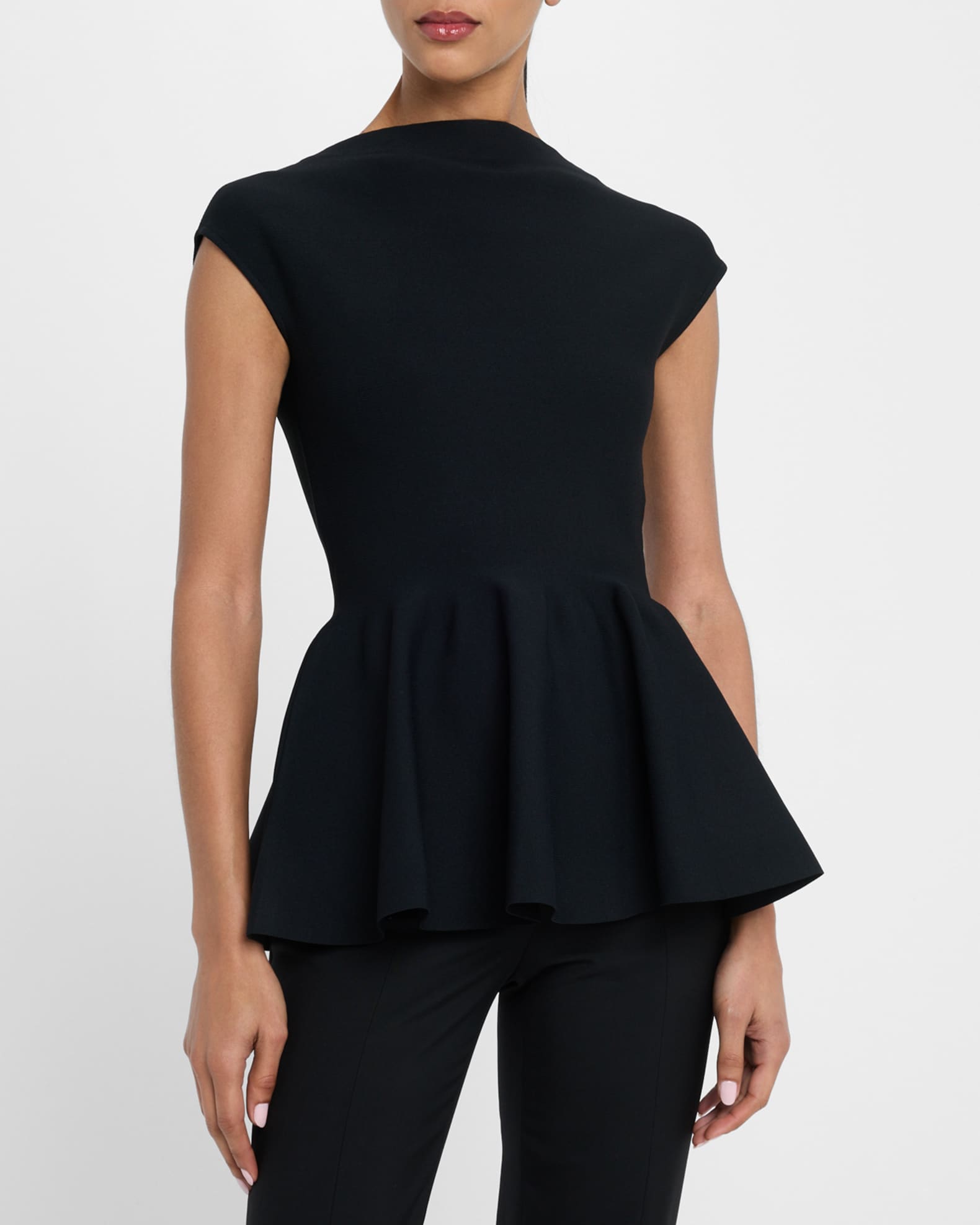 Tシャツ・カットソー ALAIA FW25 PEPLUM TOP (AA9H1235M922B 995) ALAIA Cap-Sleeve Peplum Top | Neiman Marcus