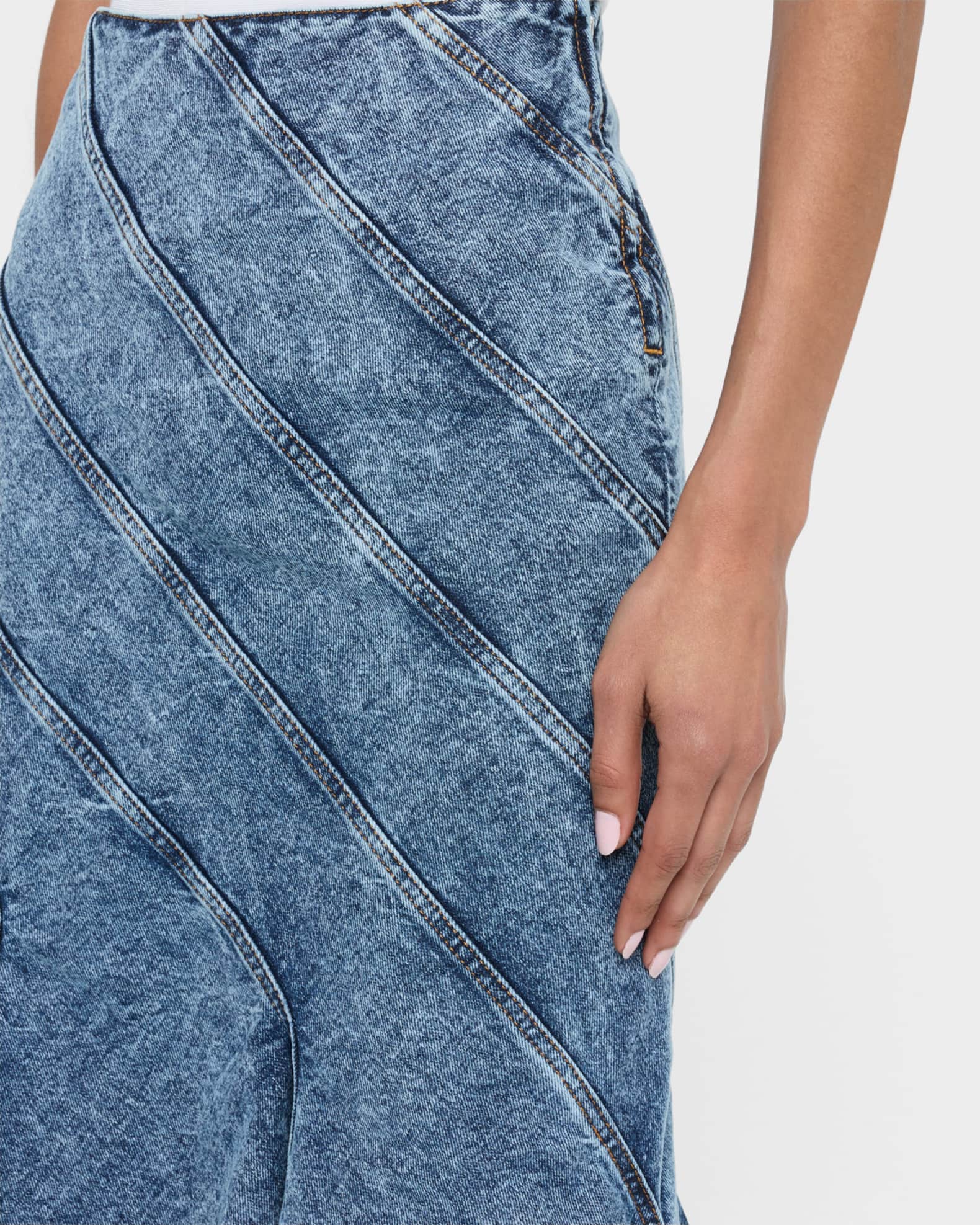 スカート Alaia Spiral Skirt In Denim ALAIA Spiral Ruffle High-Low Skirt | Neiman Marcus