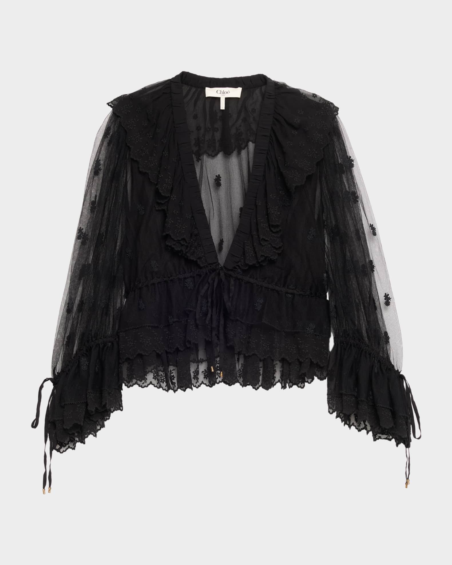 Chloe Lace V-Neck Ruffle Top | Neiman Marcus