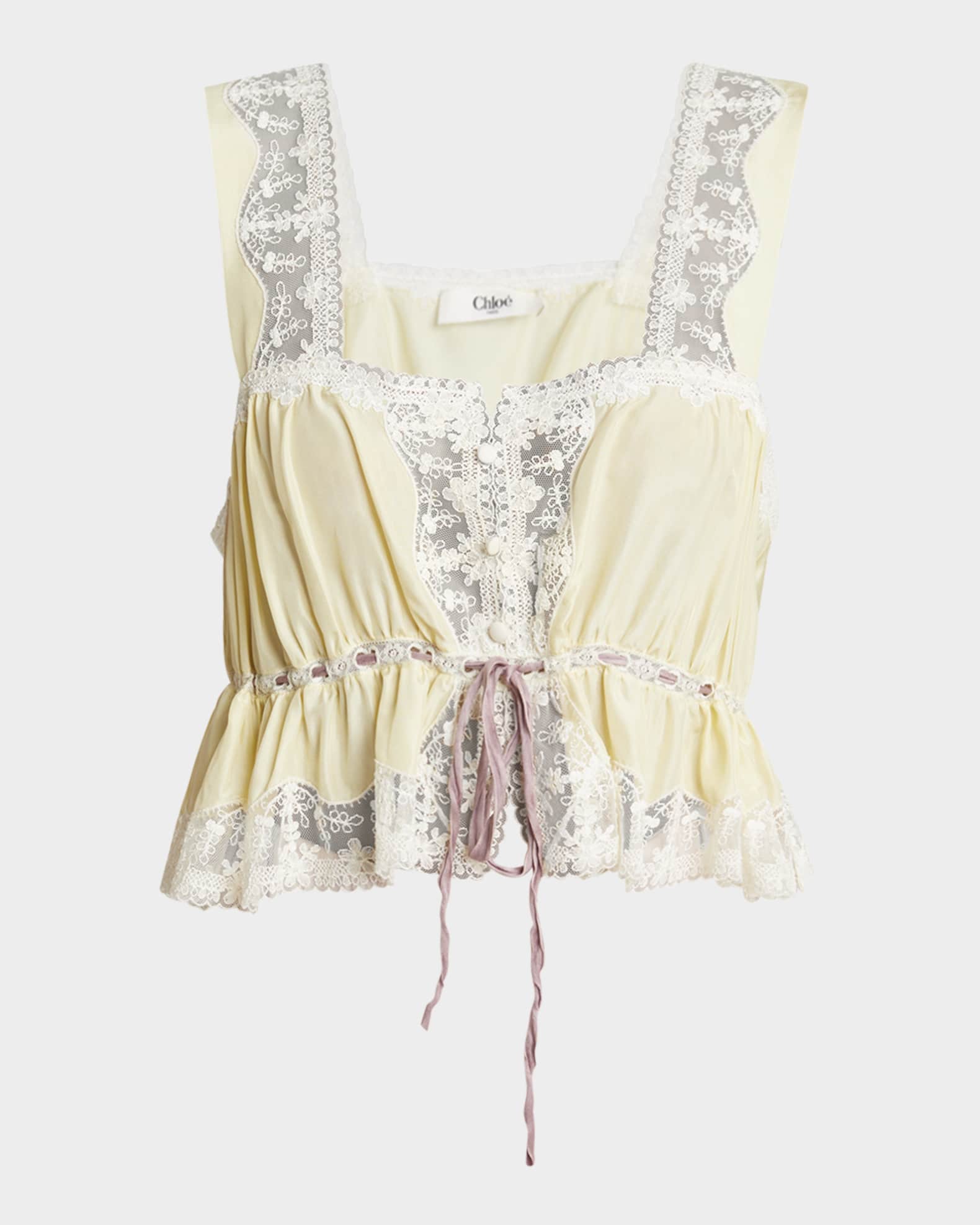 Lace-Trim Silk Crop Peplum Top 0