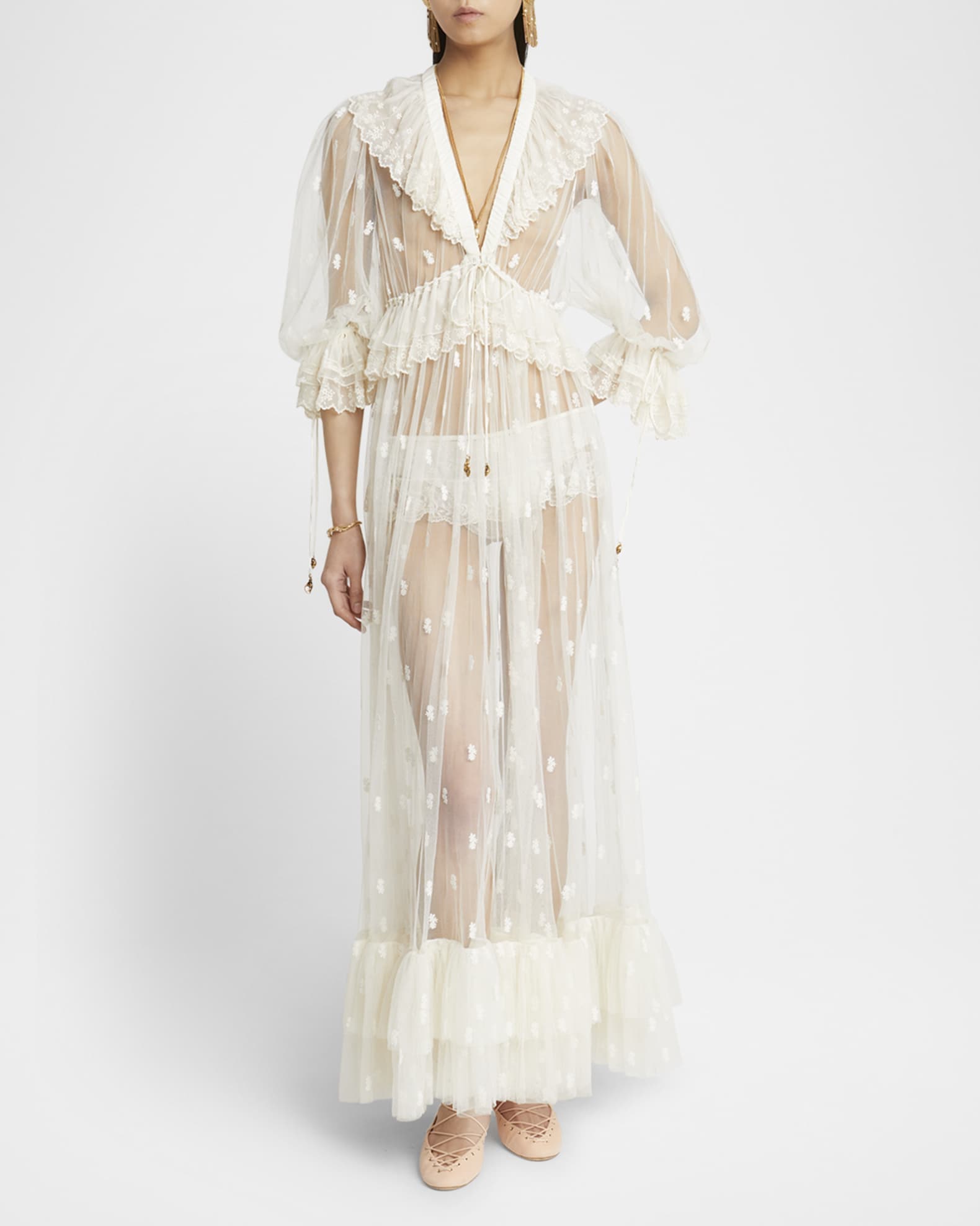 Long Lace Ruffled Drawstring Dress 1