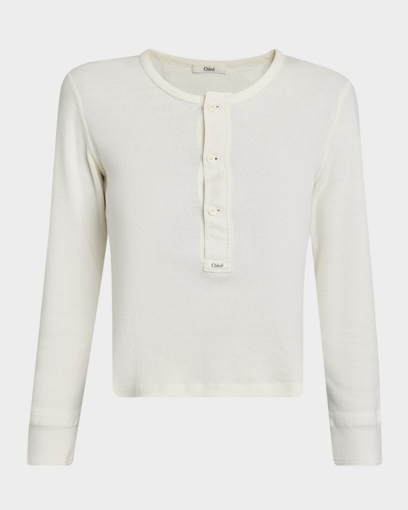 Chloe Long-Sleeve Rib Henley Top | Neiman Marcus
