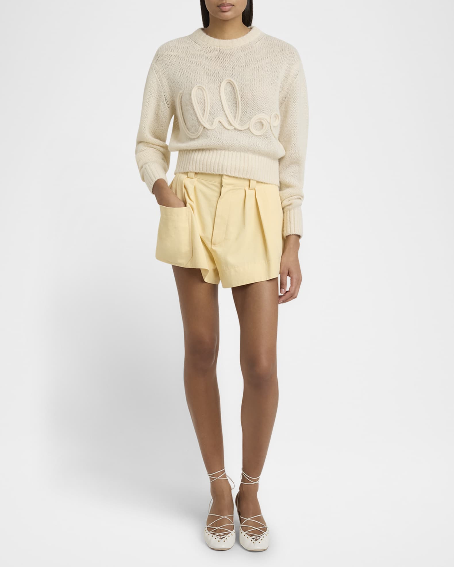 Pleated Mini Canvas Shorts 1