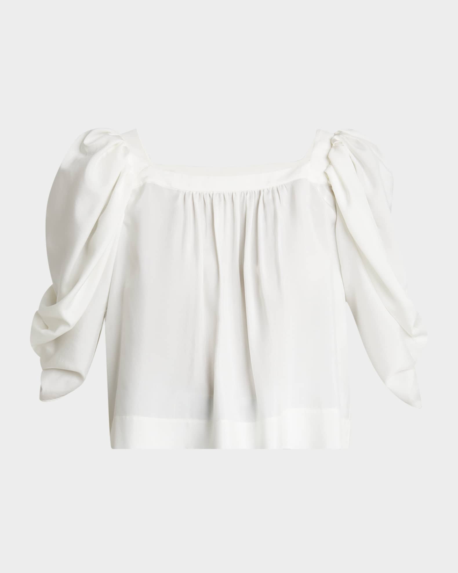 Puff-Sleeve Pleated Silk Top 0