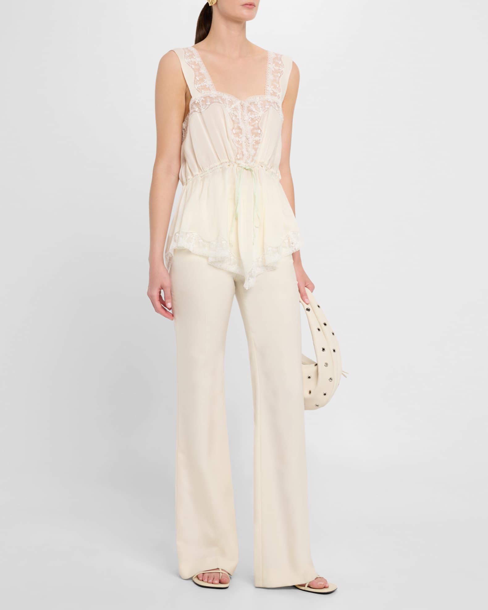 Chloe Lace-Trim Silk Sleeveless Top | Neiman Marcus