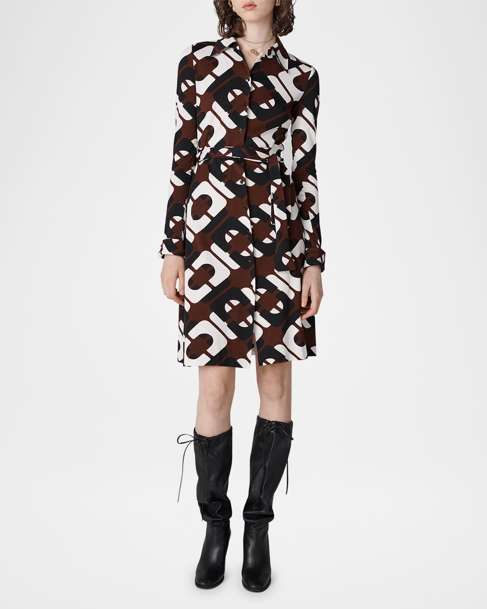 Diane Belted Geometric-Print Shirtdress 1