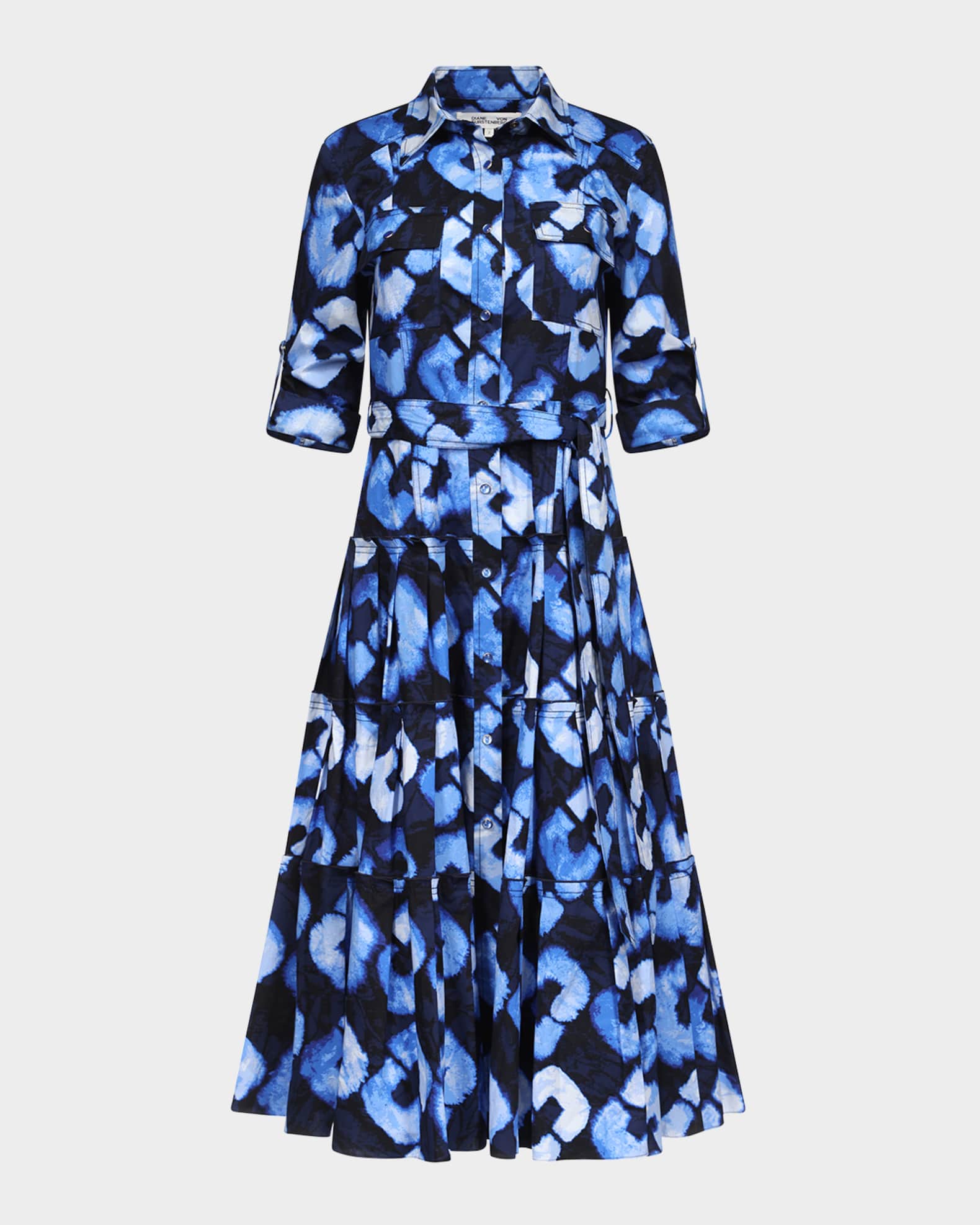Regina Pleated Tiered Midi Shirtdress 0