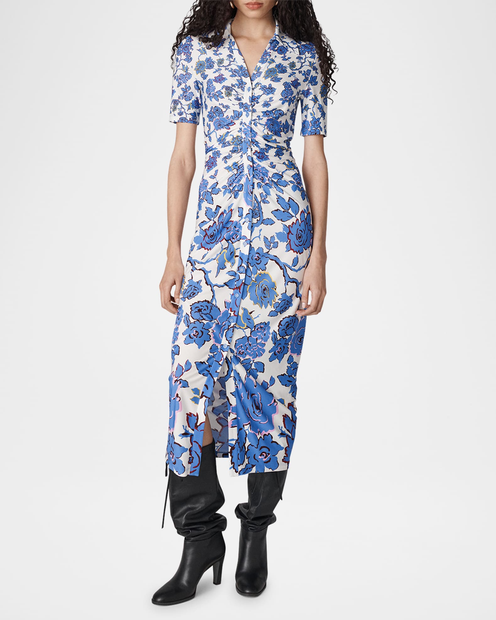 Zoey Ruched Floral-Print Midi Dress 1
