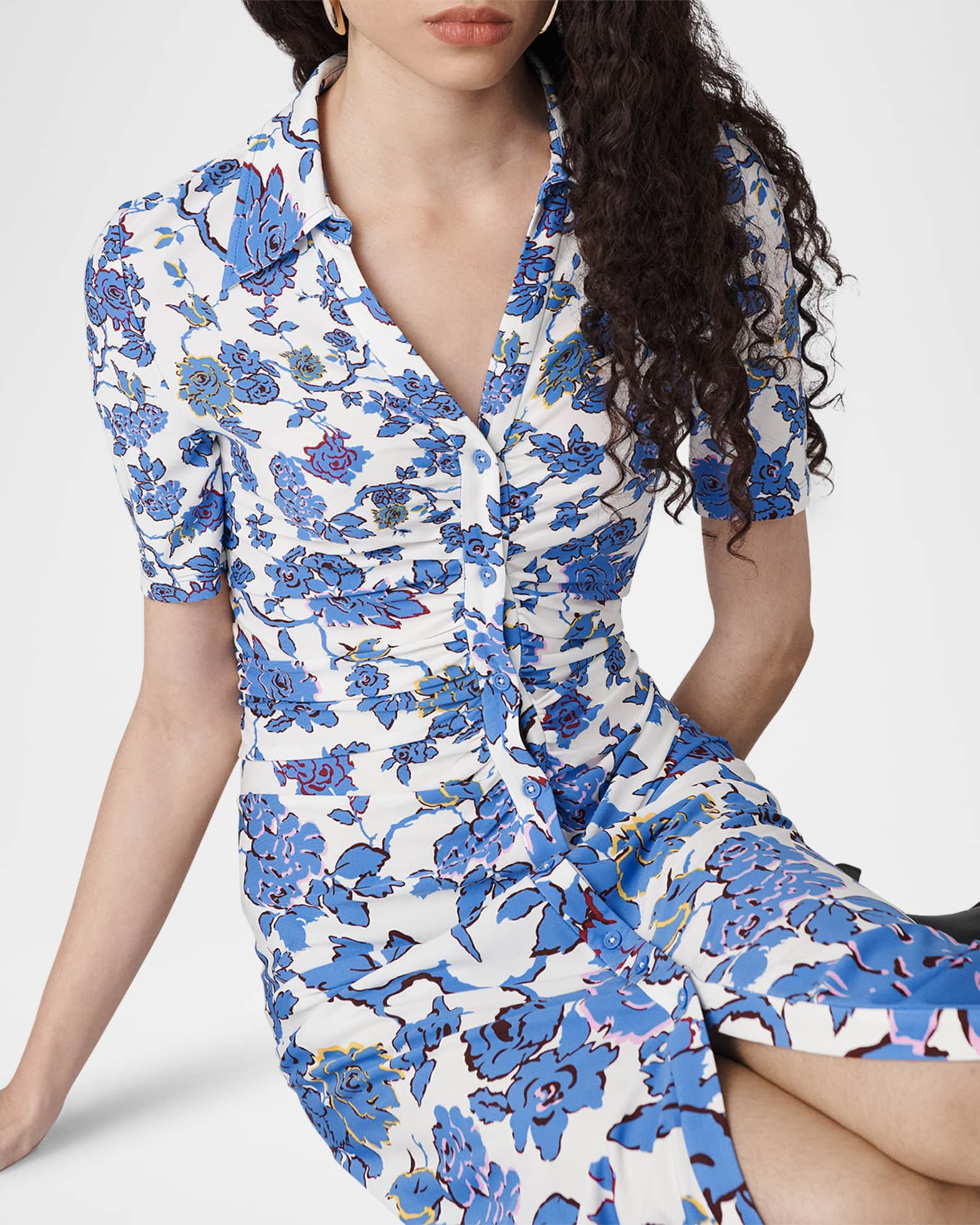 Diane von Furstenberg Zoey Ruched Floral-Print Midi Dress