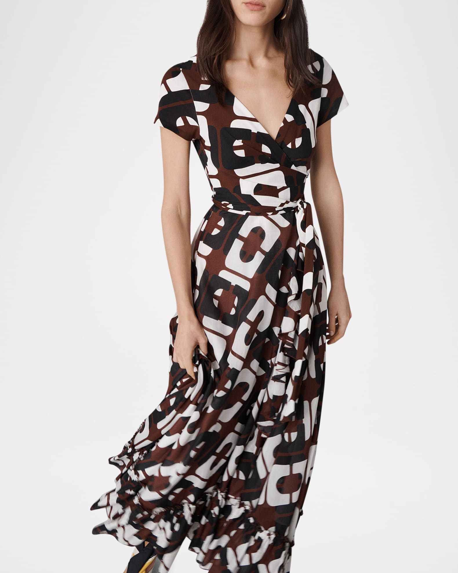 DVF ワンピース Vivianne floral jersey midi dress952509 Diane von Furstenberg Vivianna Geometric-Print Maxi Wrap