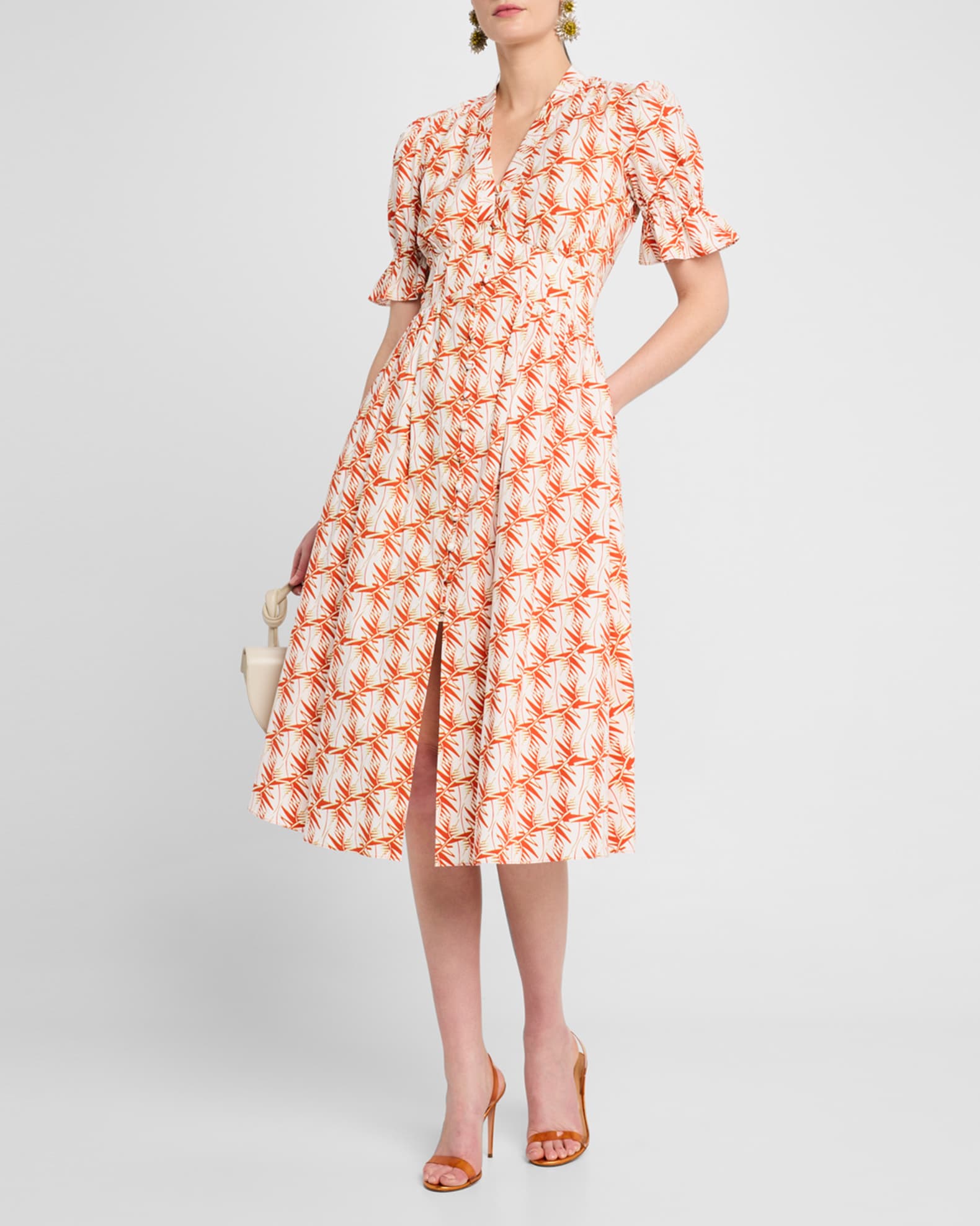 Erica Puff-Sleeve Poplin Midi Dress 1