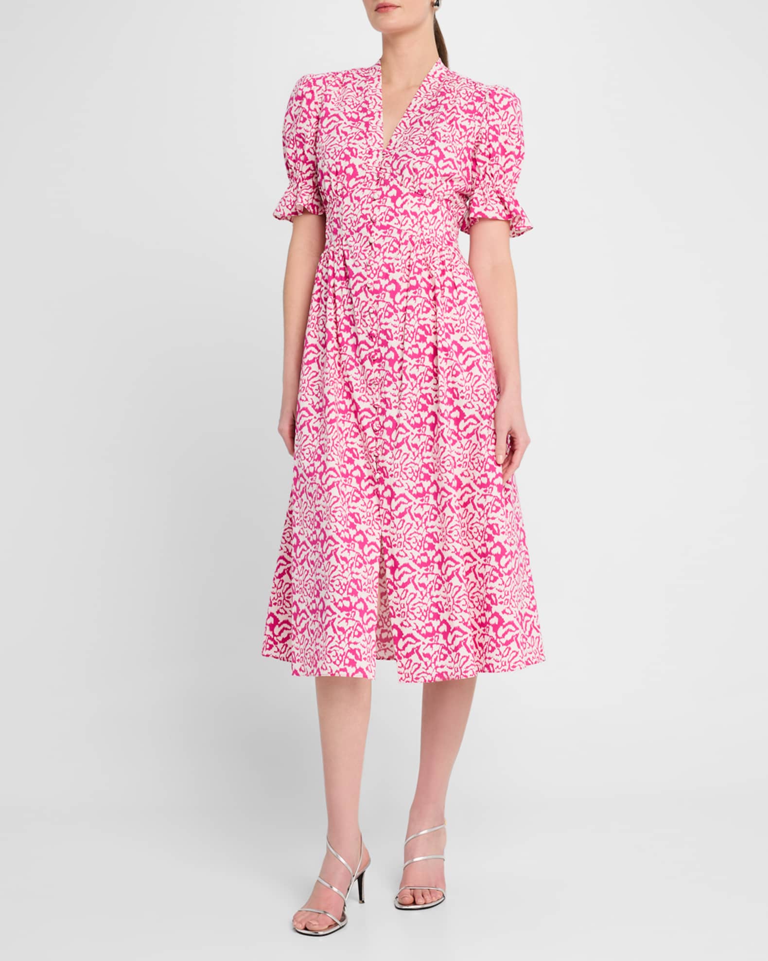 Erica Puff-Sleeve Cotton Midi Dress 1