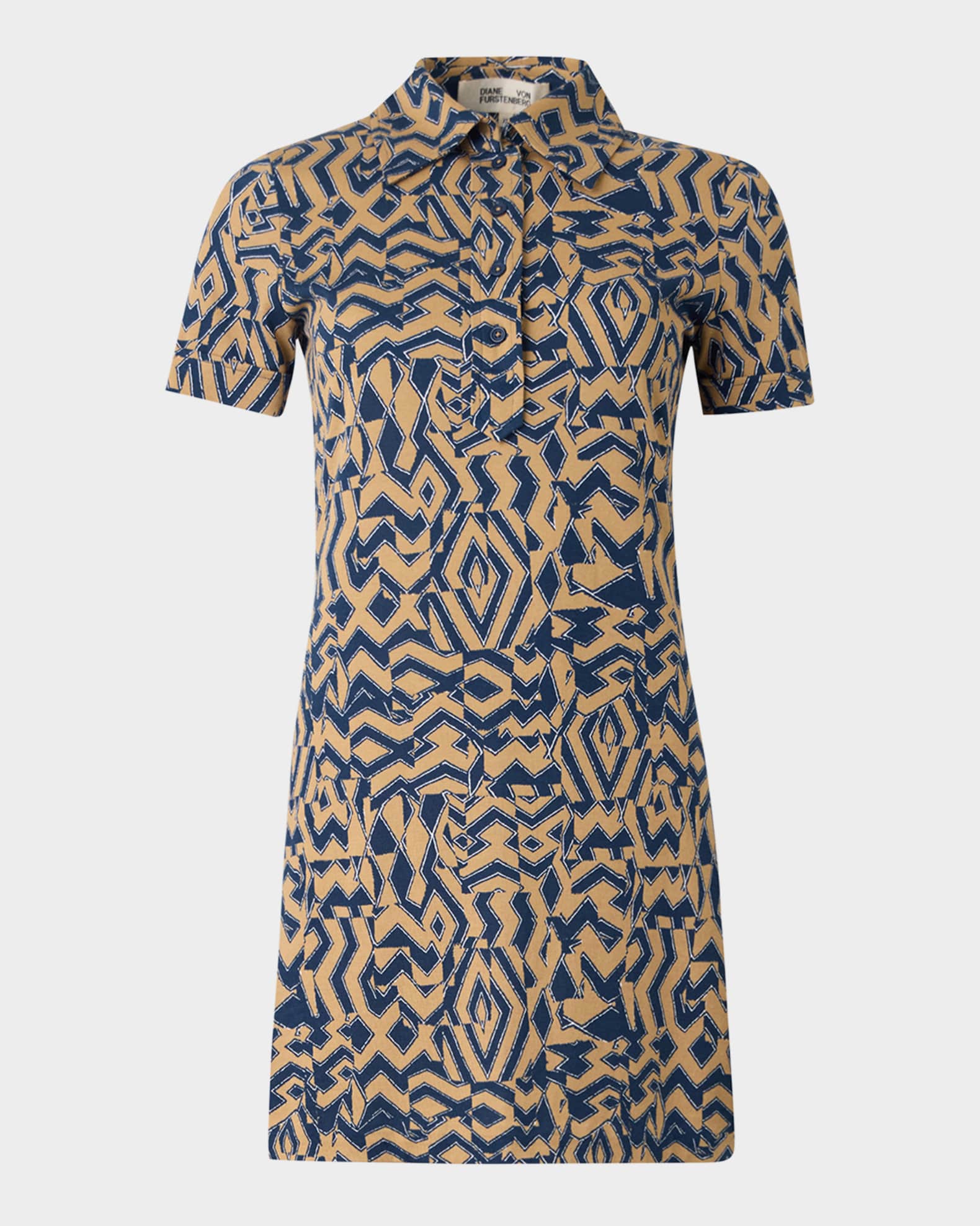 Rachel Ruched Geometric-Print Mini Dress 0