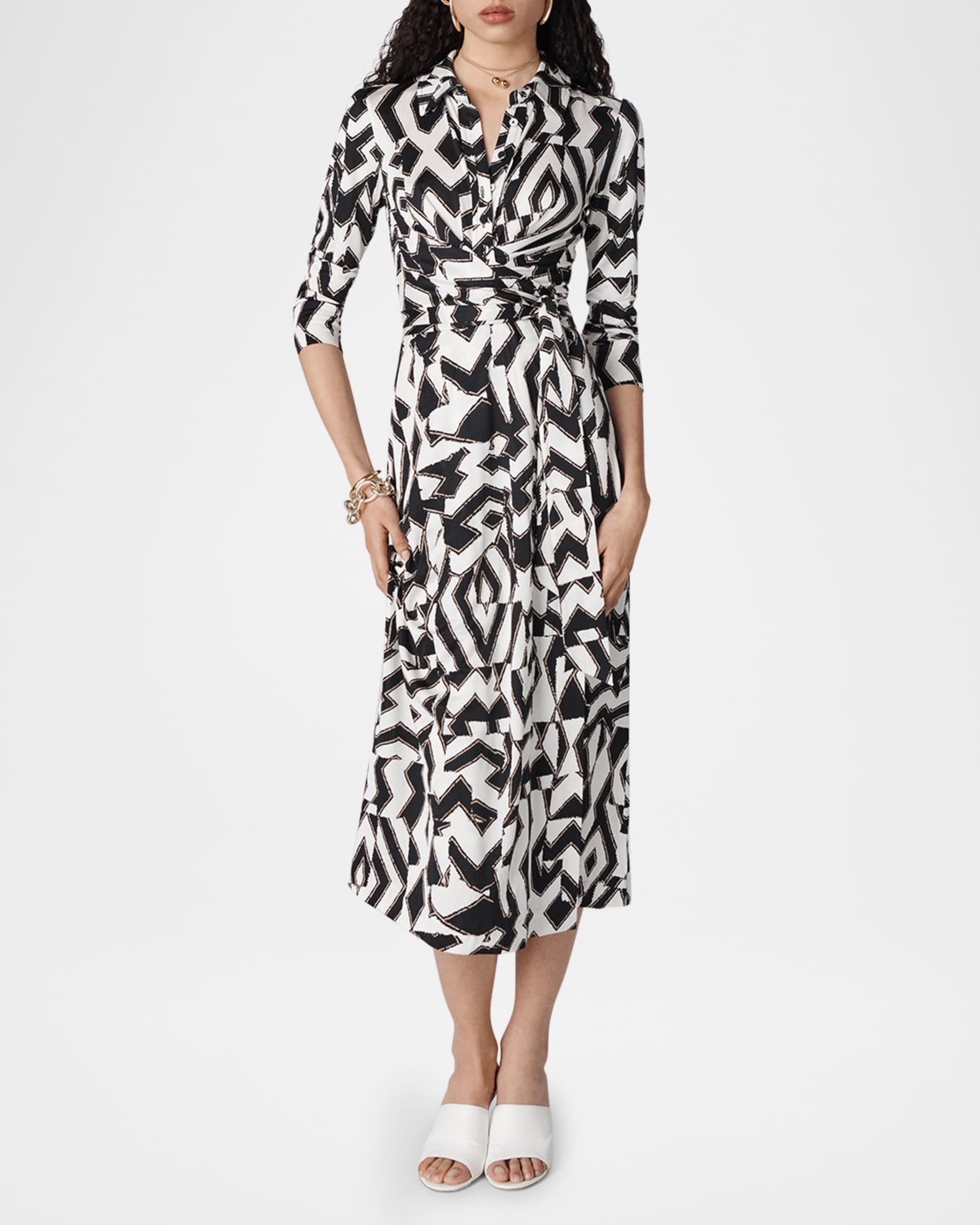 Sana Geometric-Print Midi Wrap Shirtdress 1