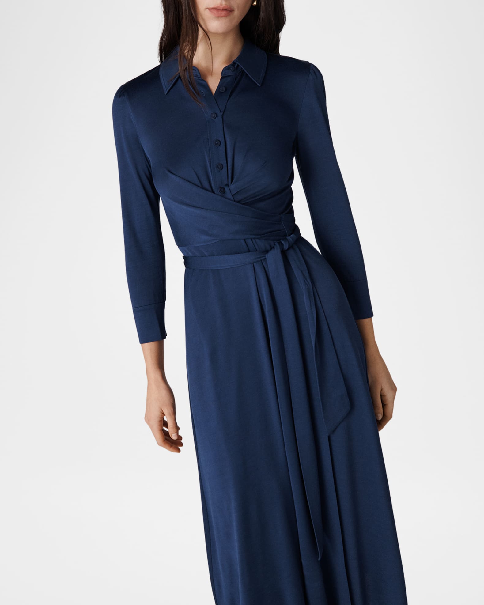 Diane von Furstenberg Sana 3/4-Sleeve Midi Wrap Shirtdress Diane von Furstenberg Sana 3/4-Sleeve Midi Wrap Shirtdress
