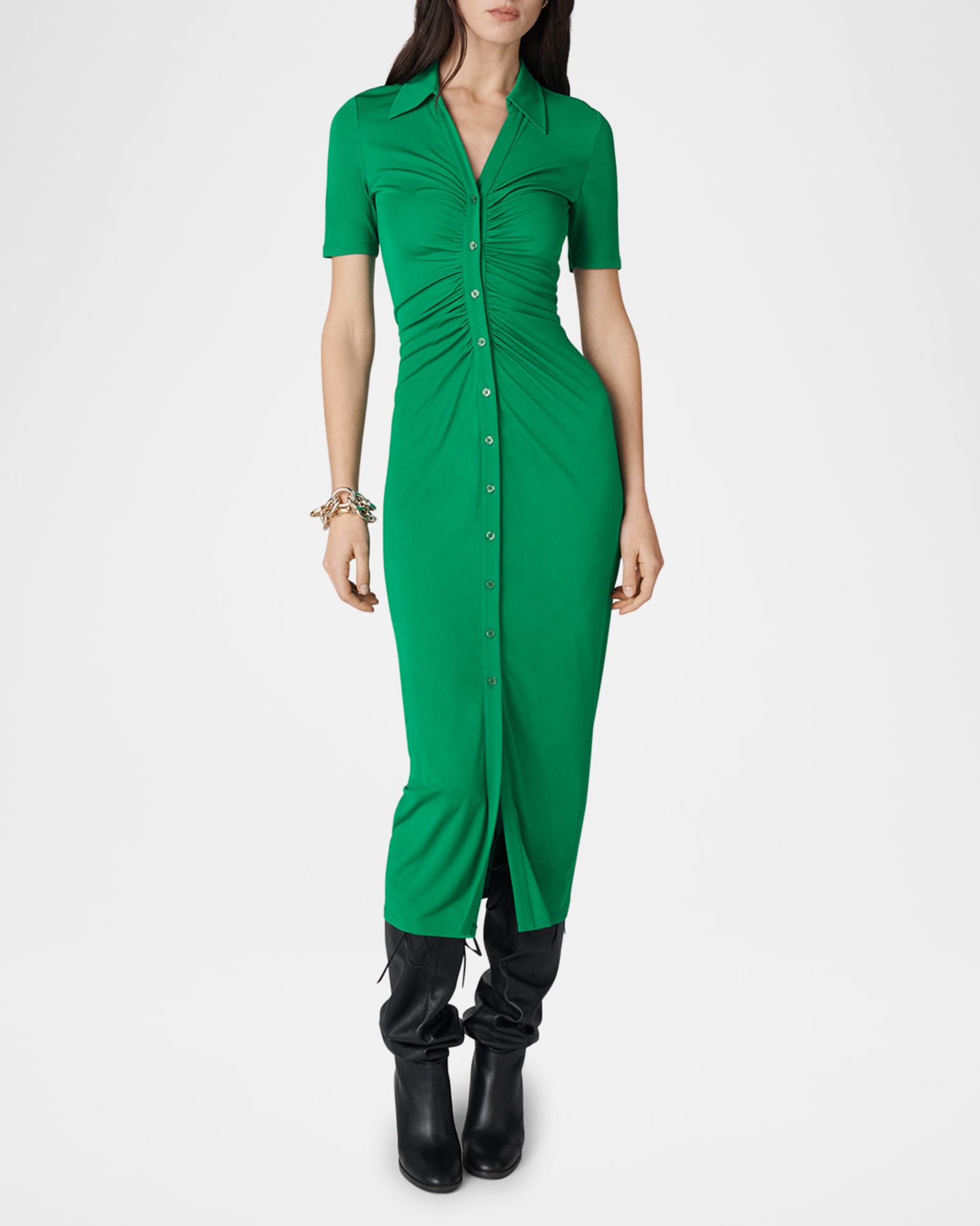 Zoey Ruched Bodycon Jersey Midi Shirtdress 1