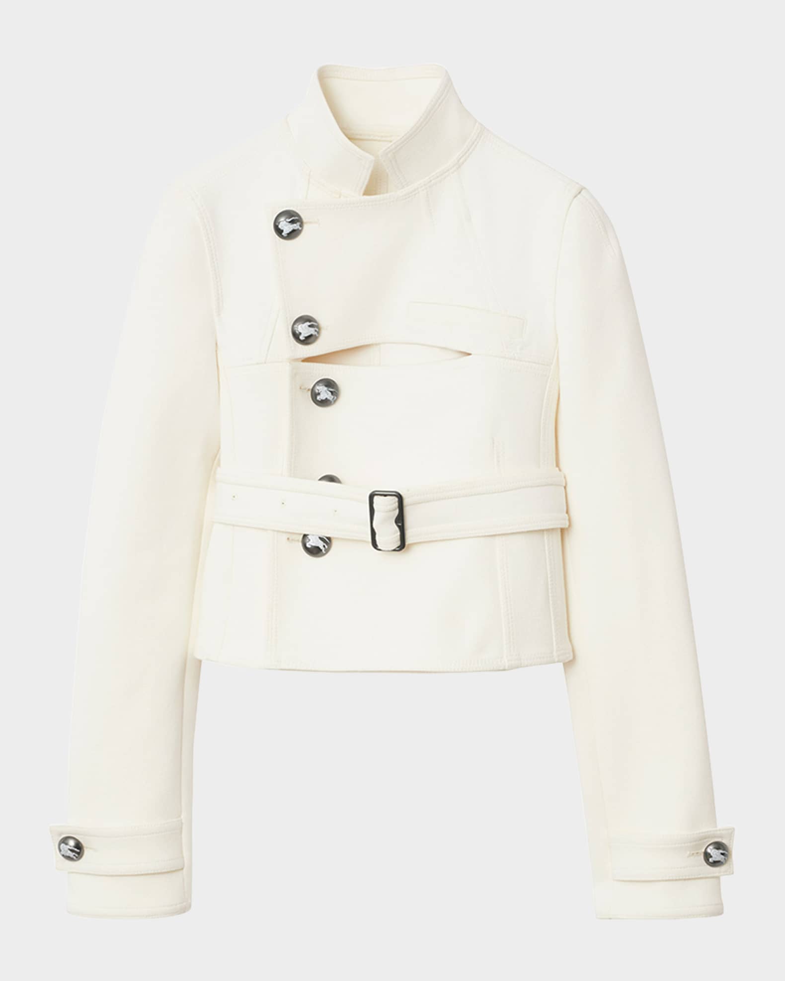 Burberry Giu Button-Panel Belted Slim Jacket | Neiman Marcus Burberry Giu Button-Panel Belted Slim Jacket | Neiman Marcus