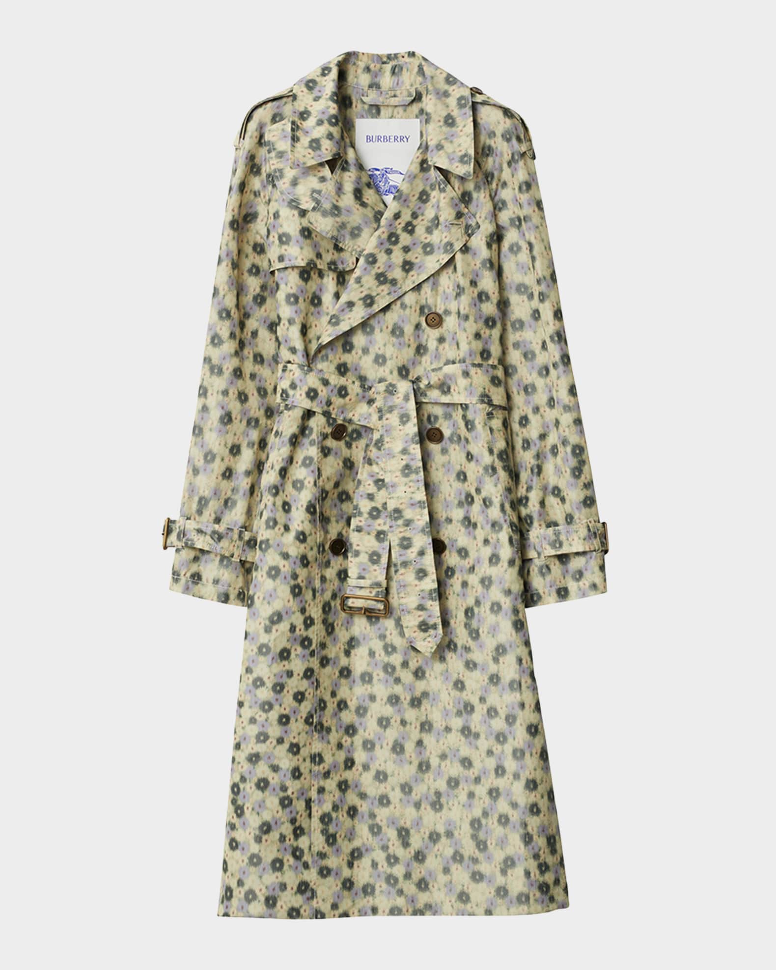 Blur Flower Double-Breasted Long Trench Coat 0
