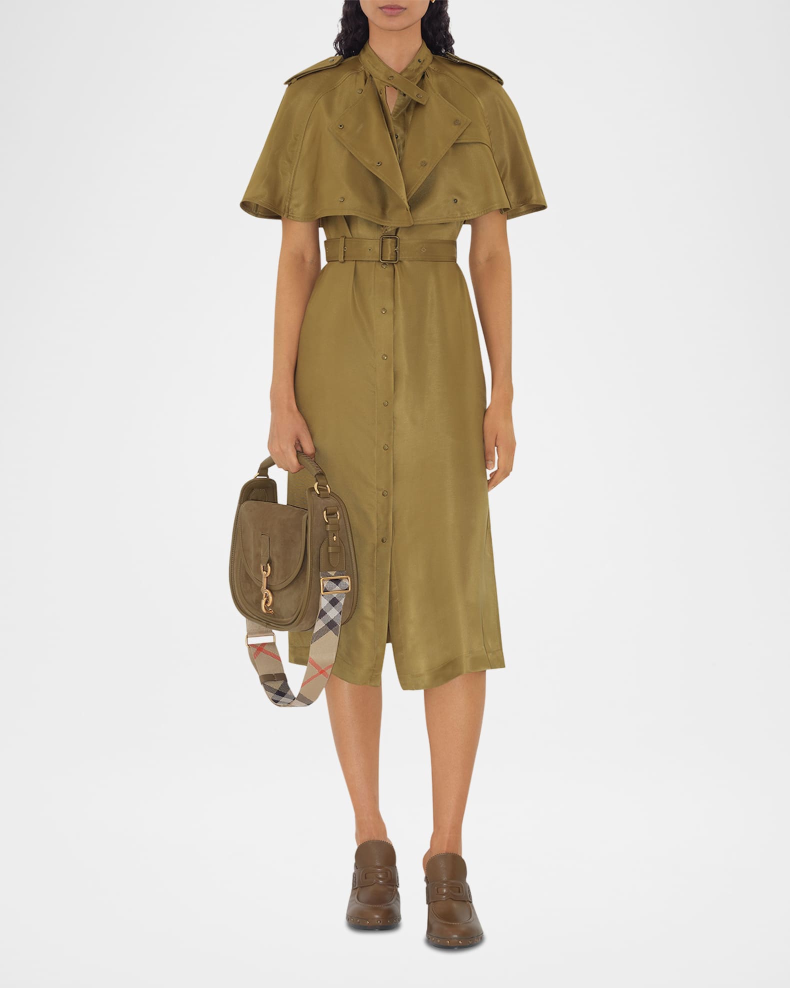 Belted Cape Viscose Trench Dress 1