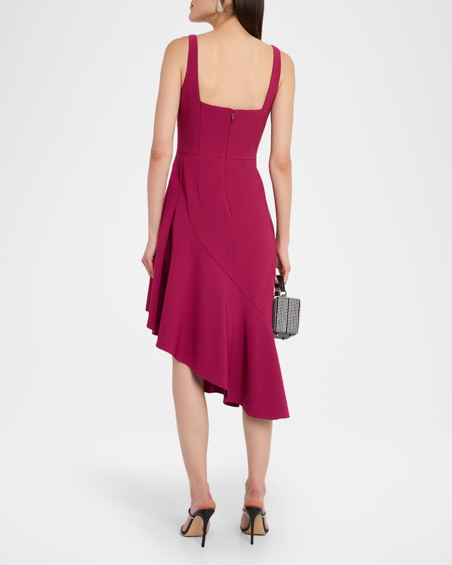 Aidan Mattox Sleeveless High-Low Ruffle Crepe Midi Dress | Neiman Marcus