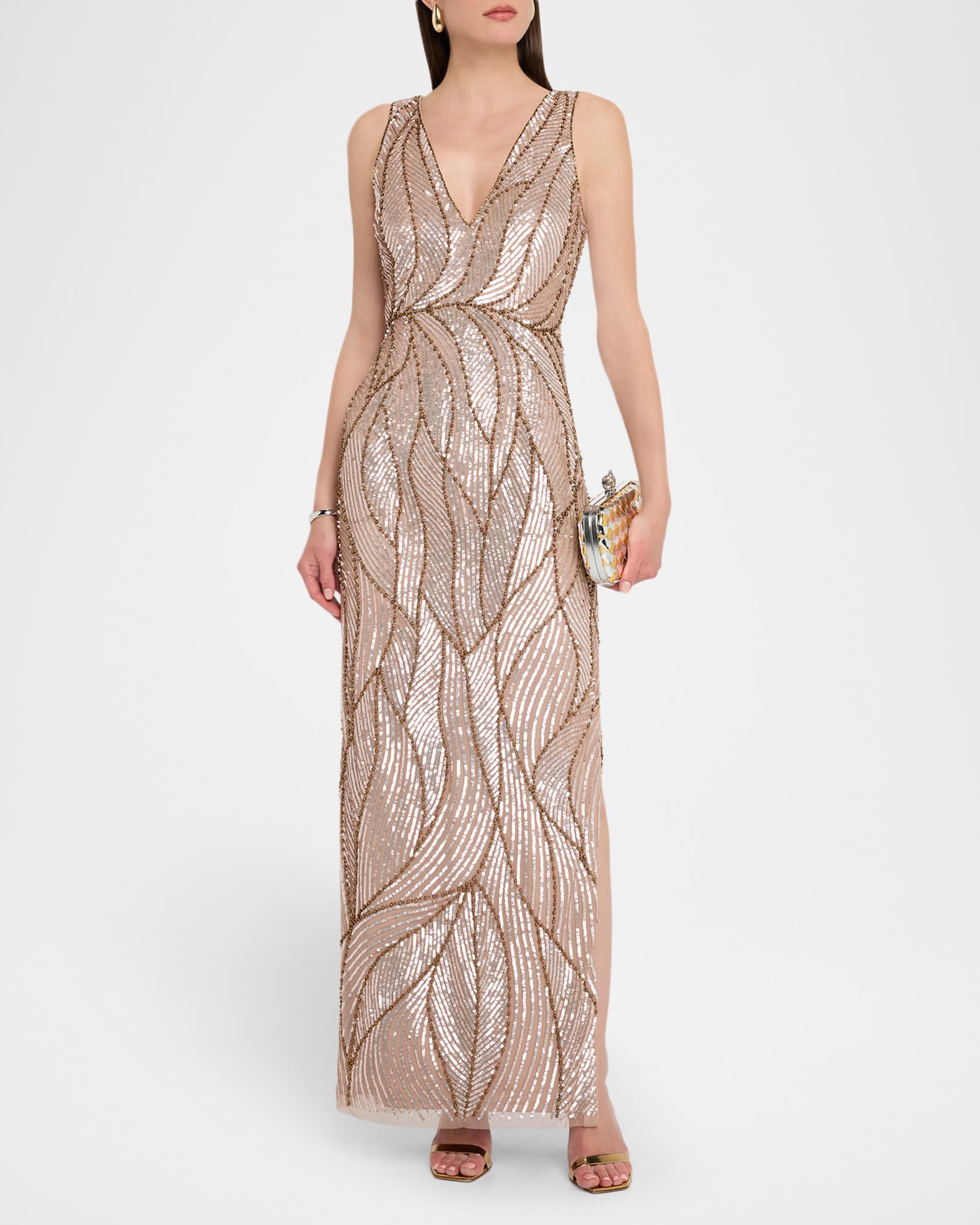 Sleeveless Bead & Sequin Column Gown 1