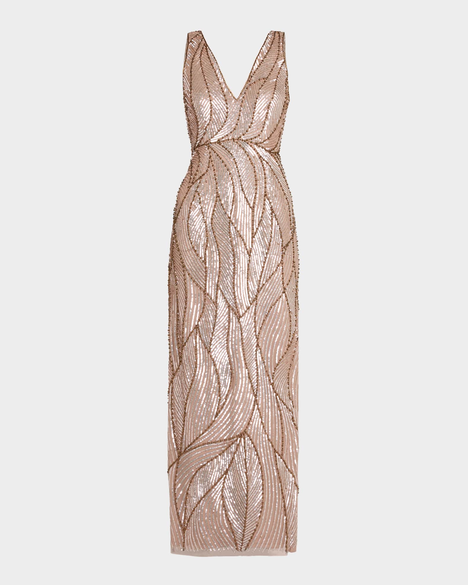 Sleeveless Bead & Sequin Column Gown 0