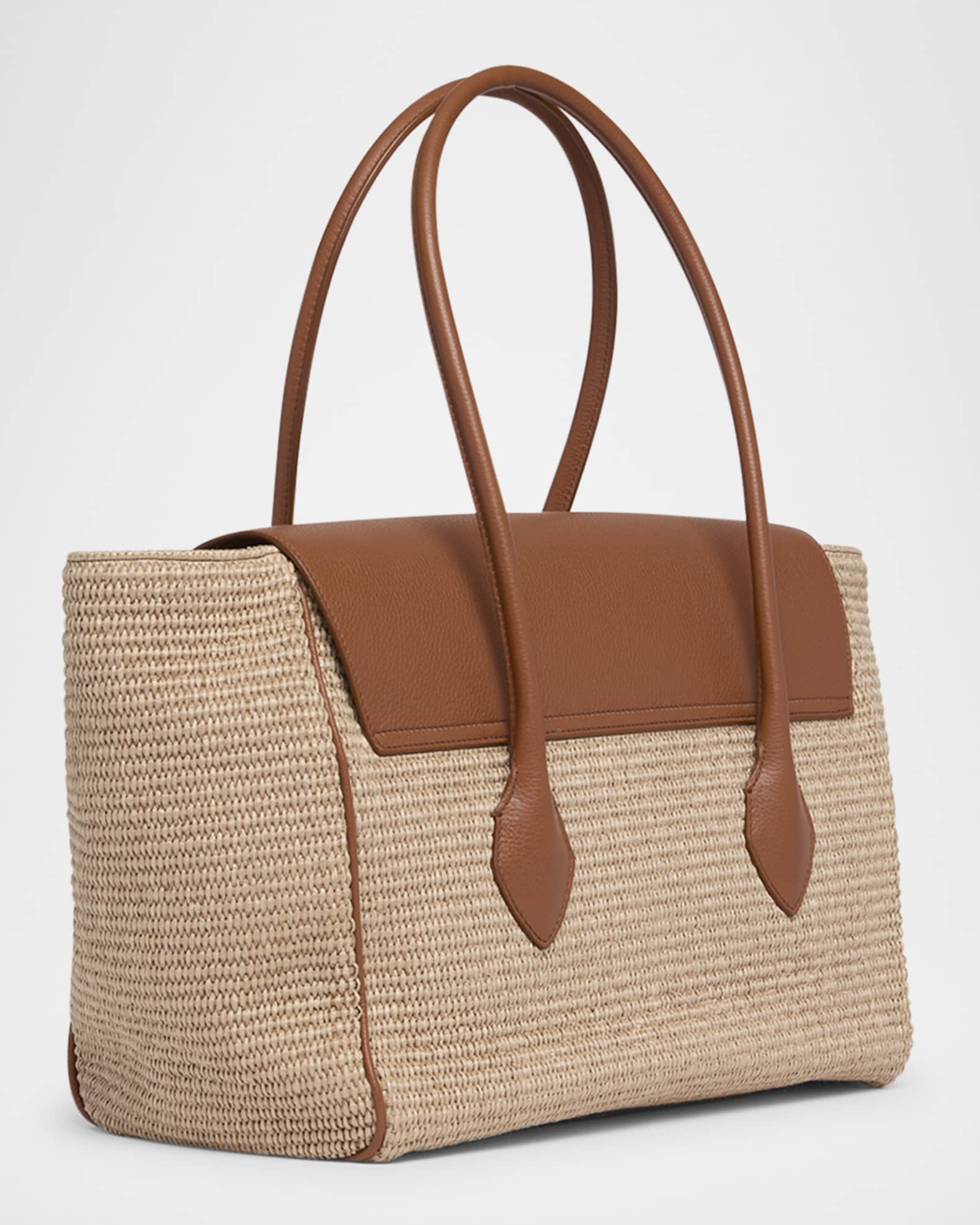 トートバッグ Salvatore Ferragamo Raffia And Leather Big Shopping Bag FERRAGAMO Large F. Signature Raffia & Leather Tote Bag