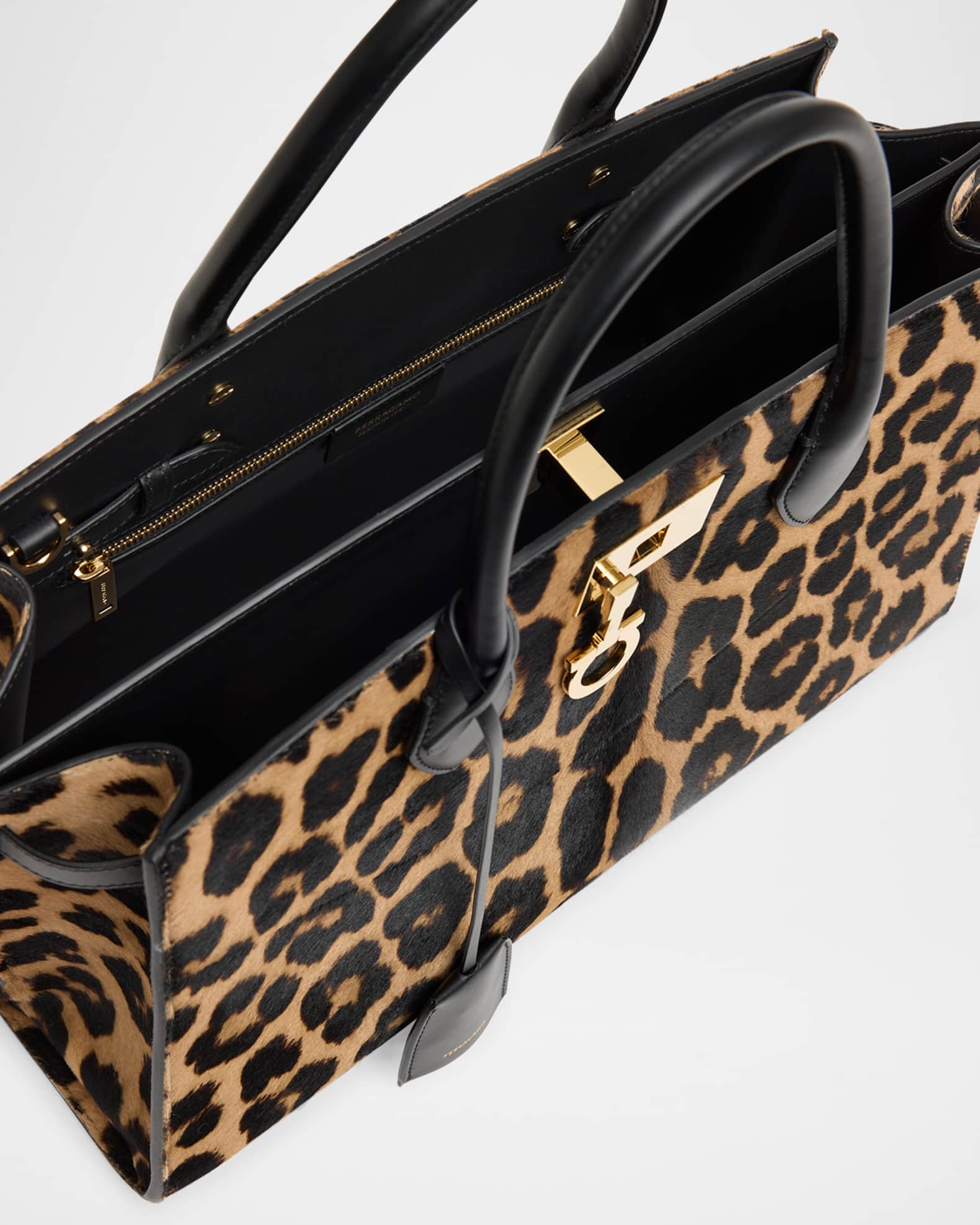 Ferragamo The New Studio Leopard Calf Hair Top-Handle Bag