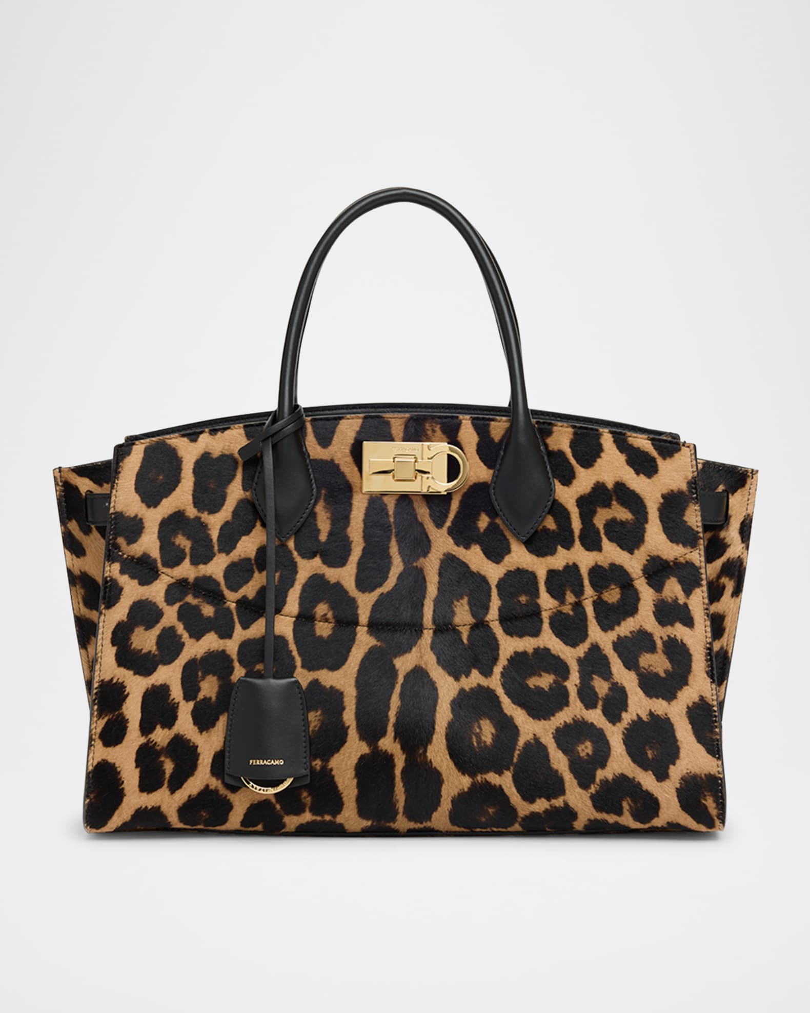 Ferragamo The New Studio Leopard Calf Hair Top-Handle Bag
