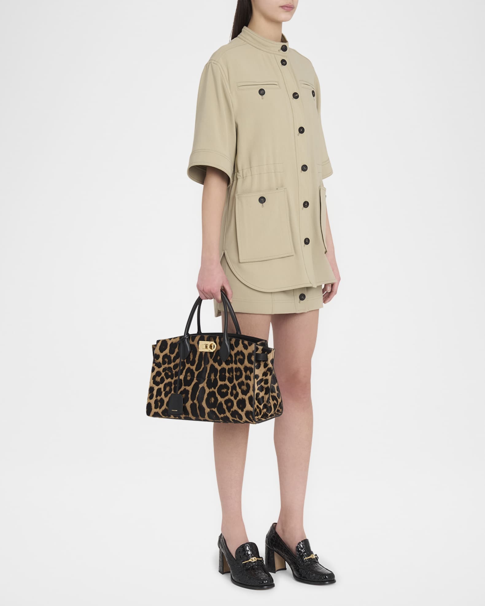 Ferragamo The New Studio Leopard Calf Hair Top-Handle Bag