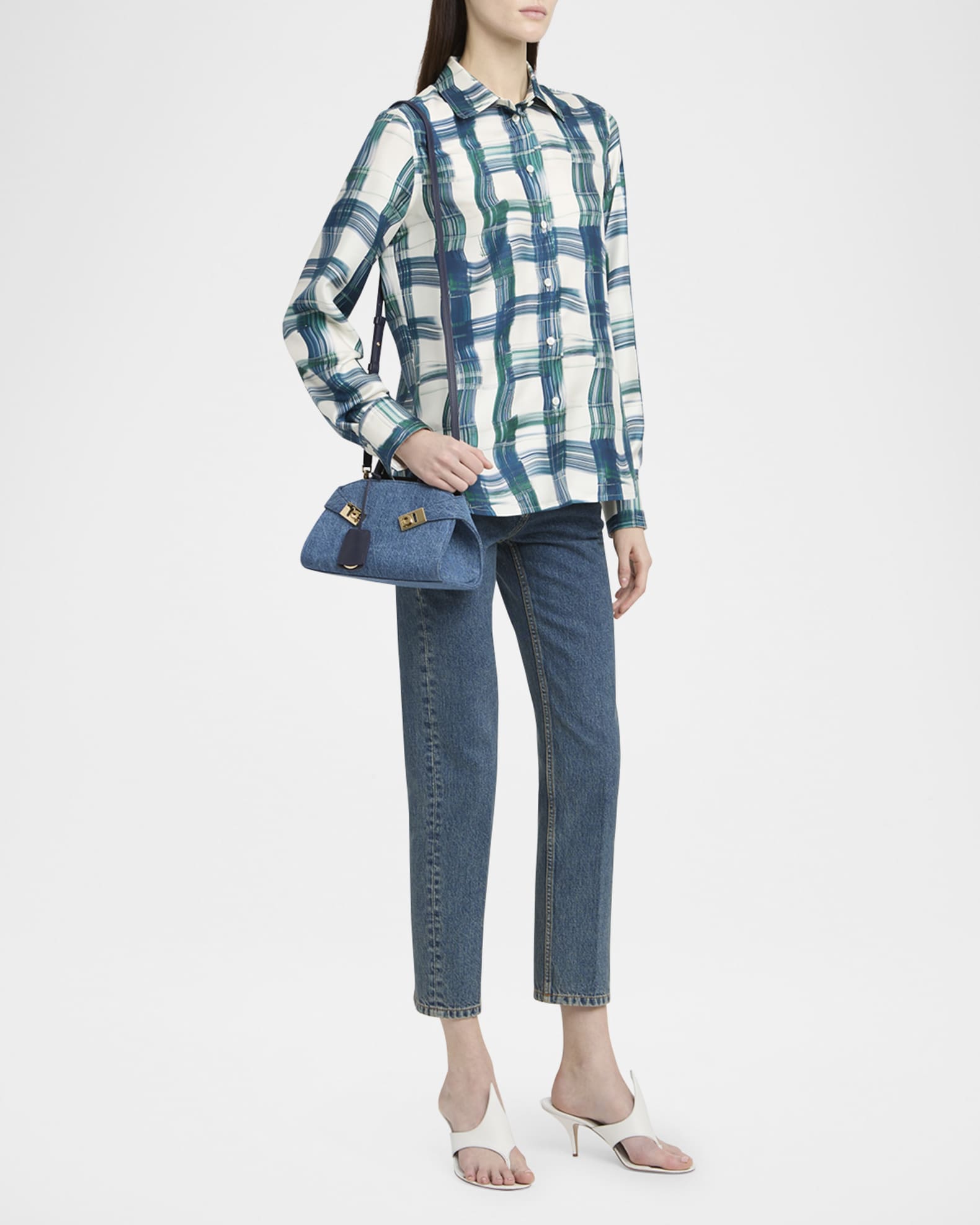 Ferragamo Hug Washed Denim Top-Handle Bag | Neiman Marcus