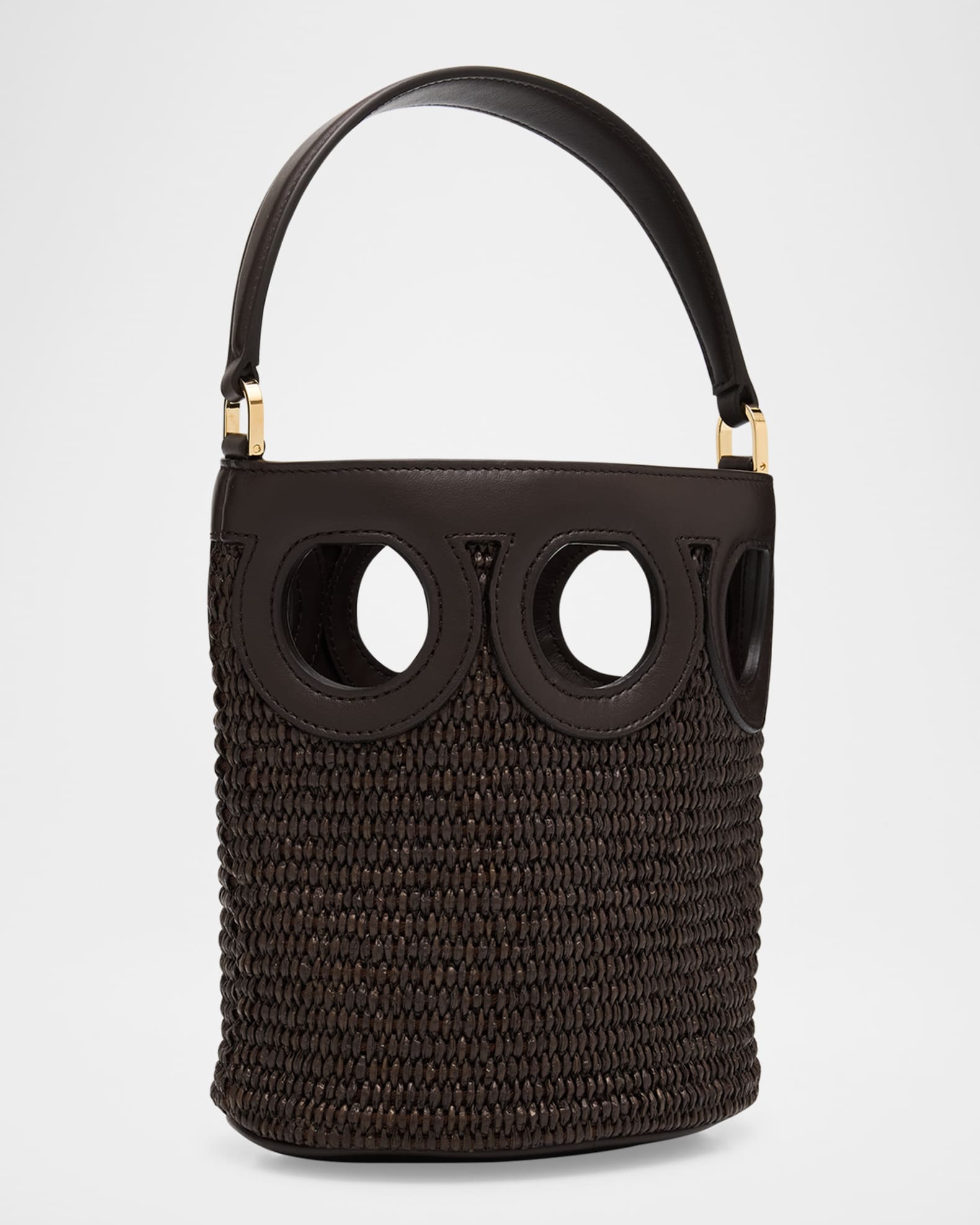 FERRAGAMO カットアウトディテール かごバッグ raffia-calfskin FERRAGAMO カットアウトディテール かごバッグ raffia-calfskin