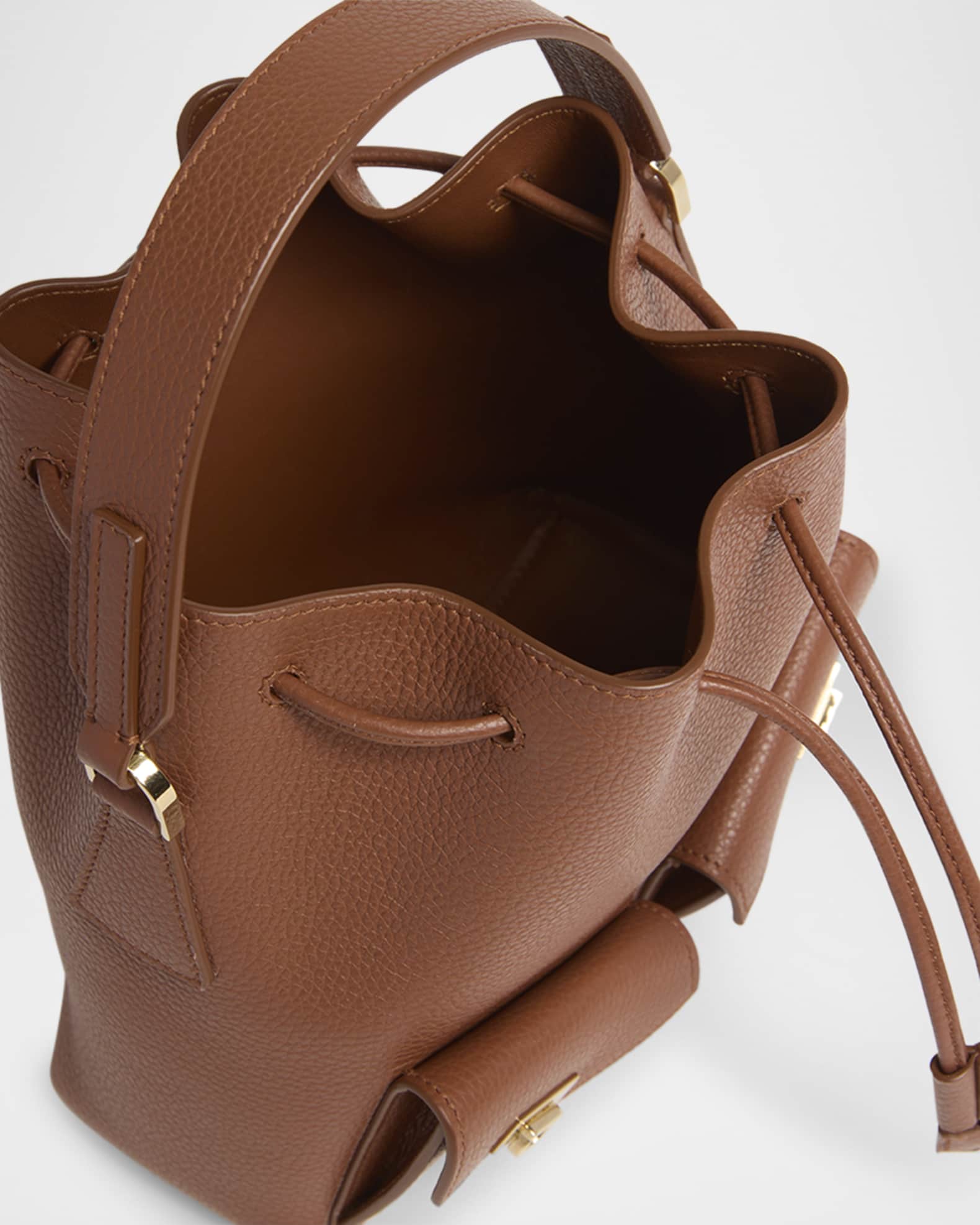 Ferragamo Harley Grainy Leather Bucket Bag | Neiman Marcus