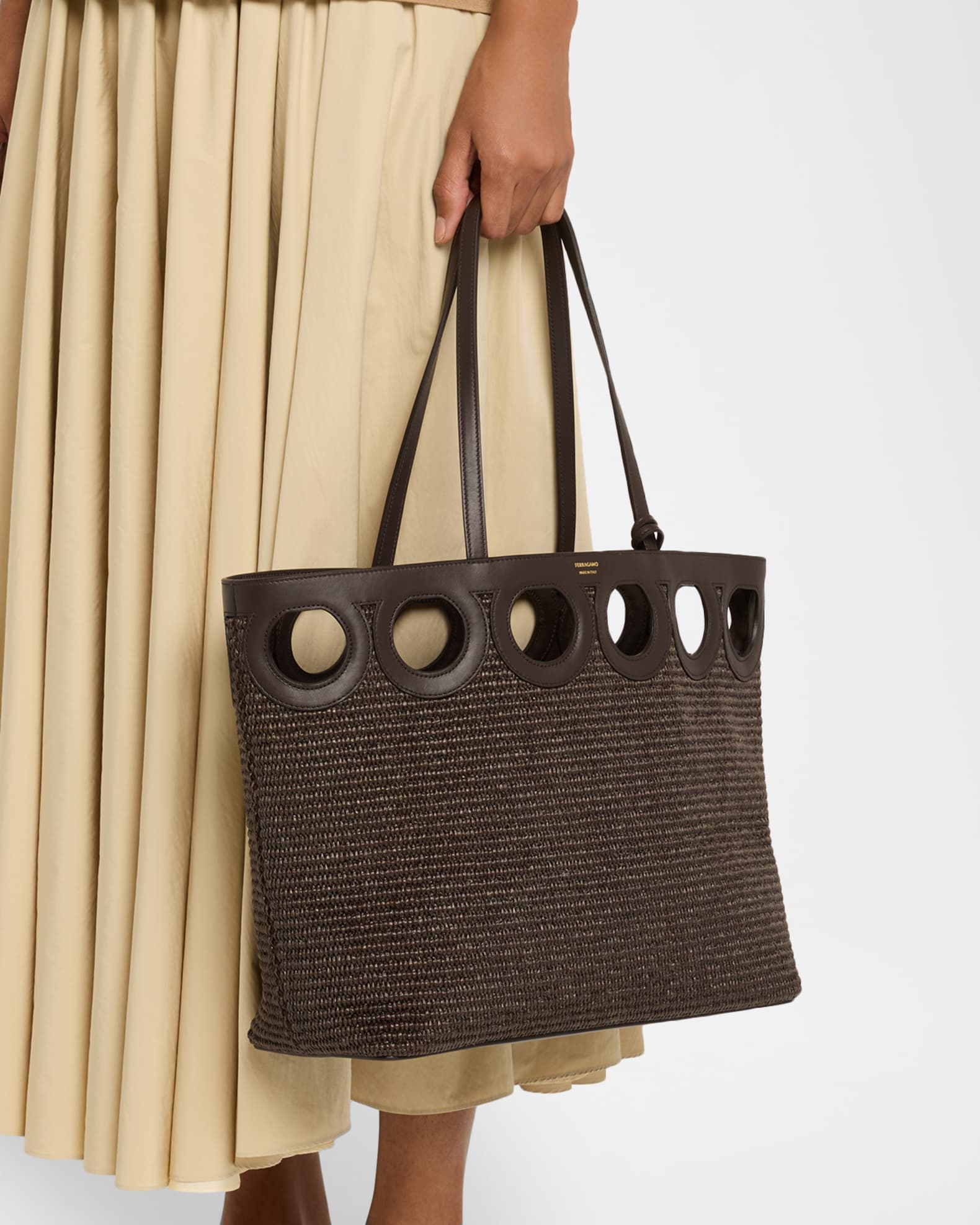 Ferragamo Gancio Cutout Raffia Tote Bag | Neiman Marcus