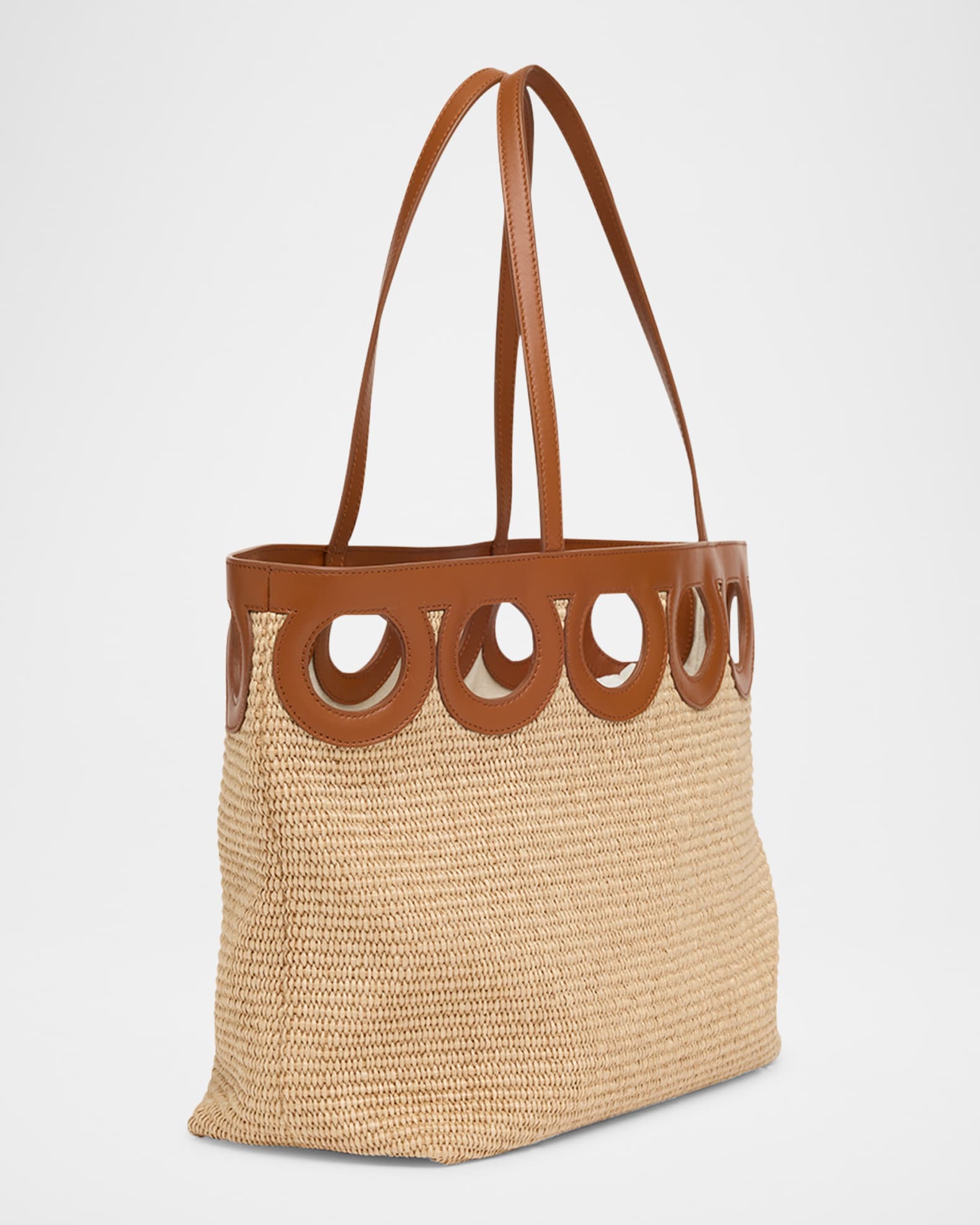 Ferragamo Gancini Frame Raffia Tote Bag | Neiman Marcus
