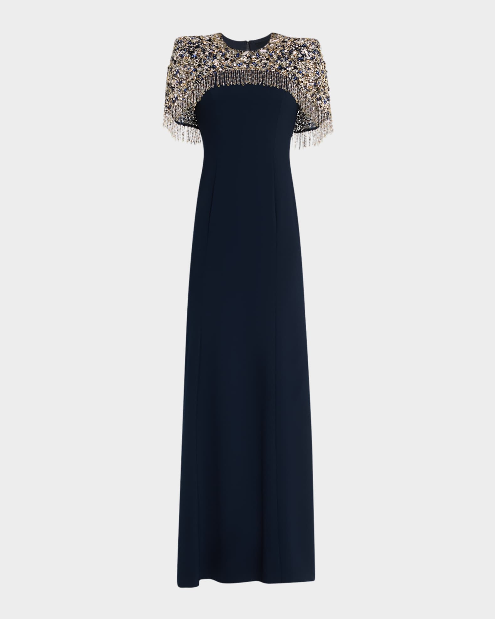 Rana Embellished Cape Trumpet Gown 0