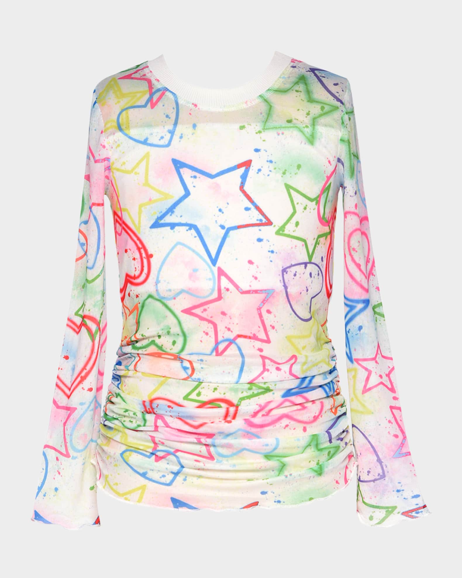 Girl's Multicolor Star-Print Mesh Top, Size 4-14 0