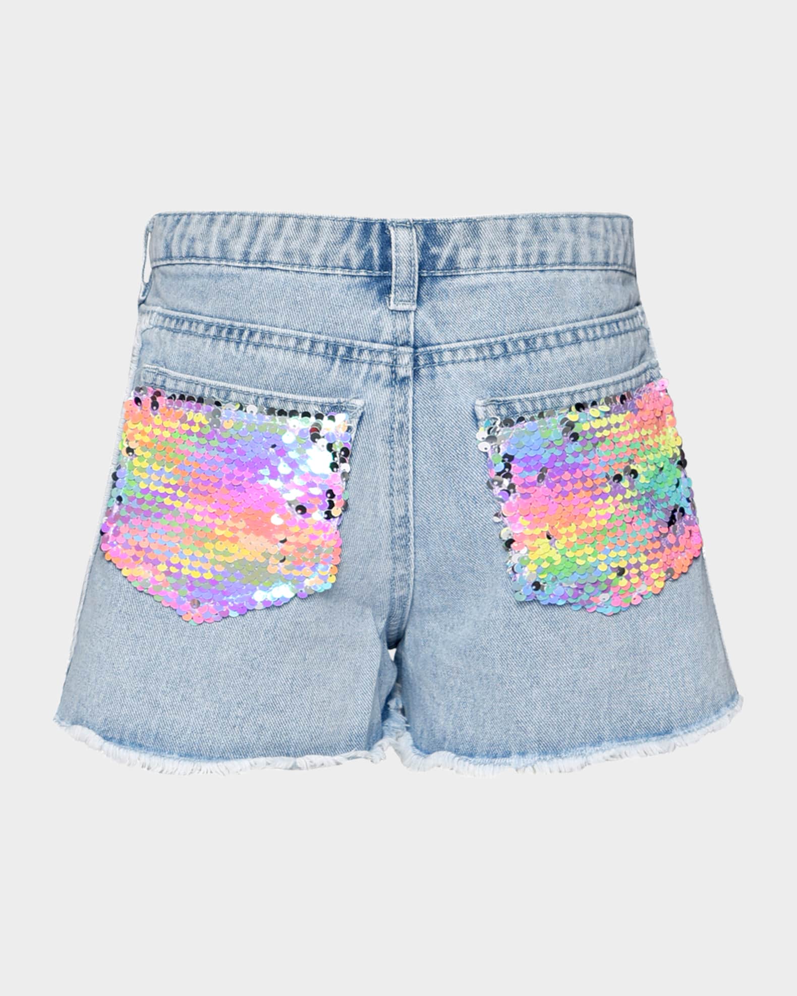 Girl's Denim Shorts W/ Sequin Patches, Size 4-14 1