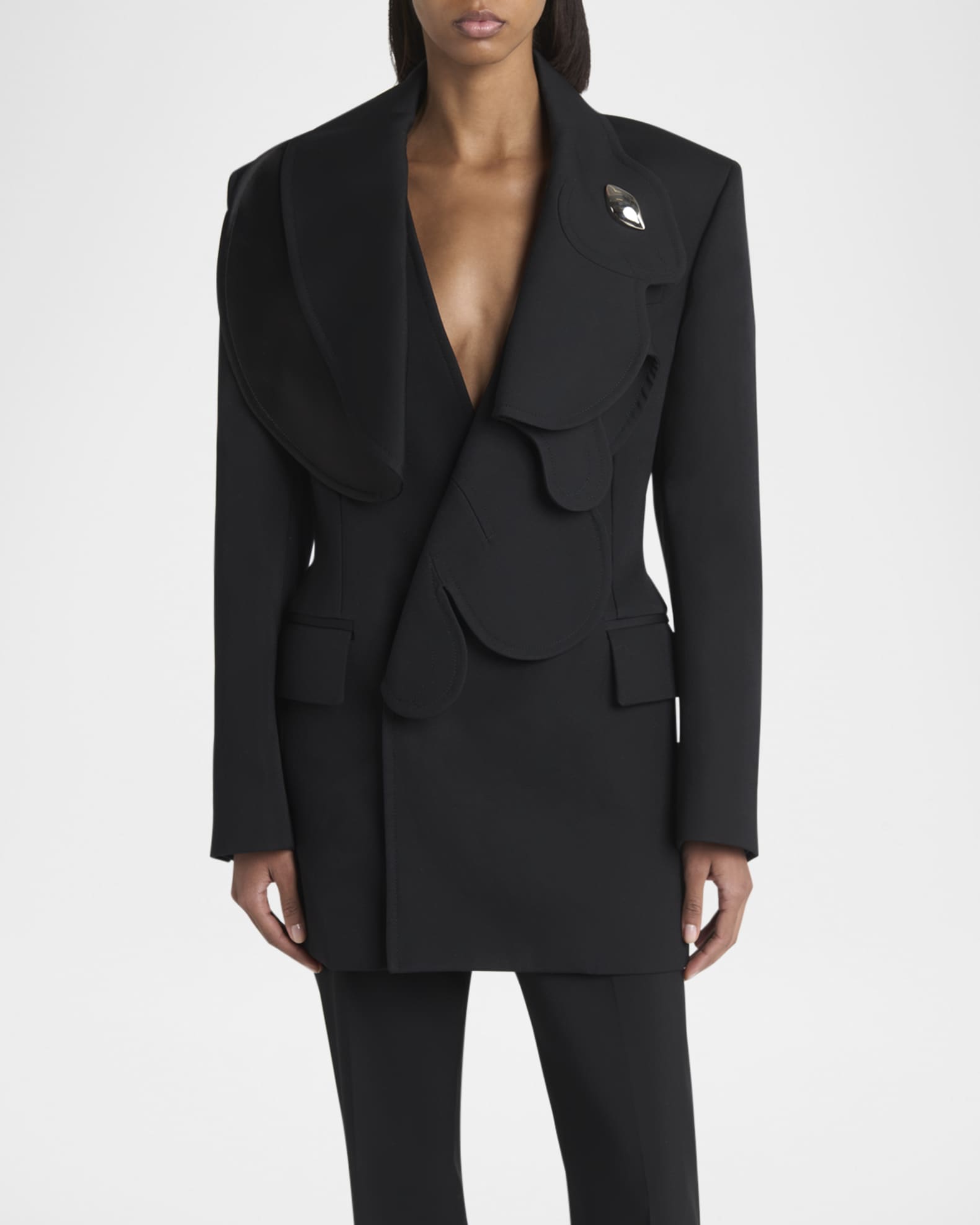 Bottega Veneta Bunny Lapel Brooch Compact Wool Jacket | Neiman Marcus