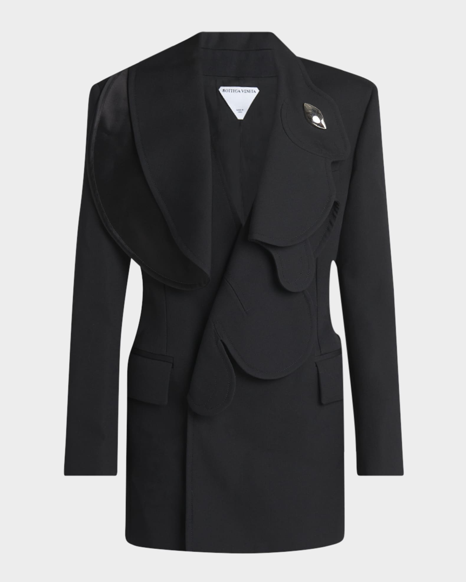 Bottega Veneta Bunny Lapel Brooch Compact Wool Jacket | Neiman Marcus