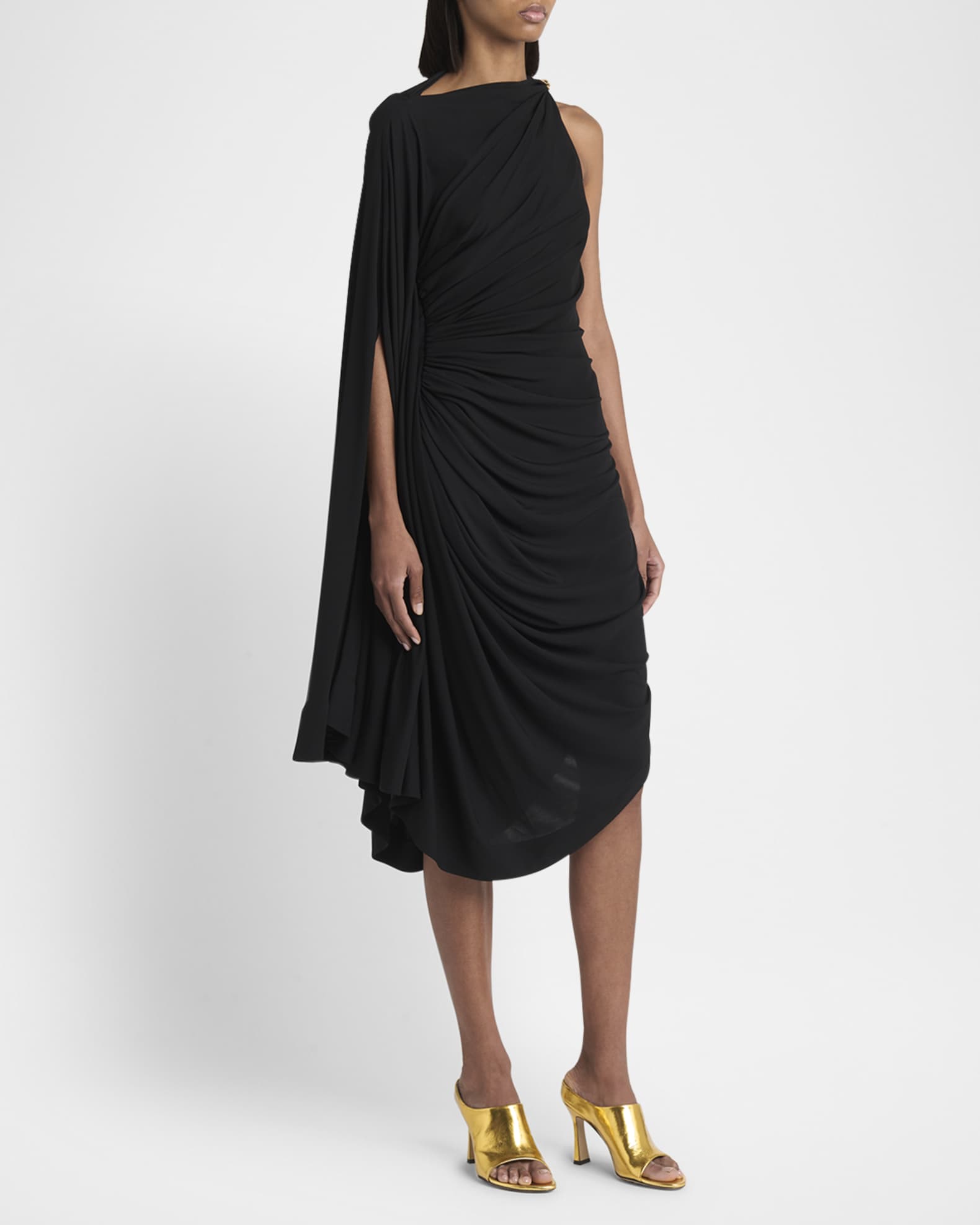 Bottega Veneta Frog Draped Matte Viscose Jersey Cape Dress