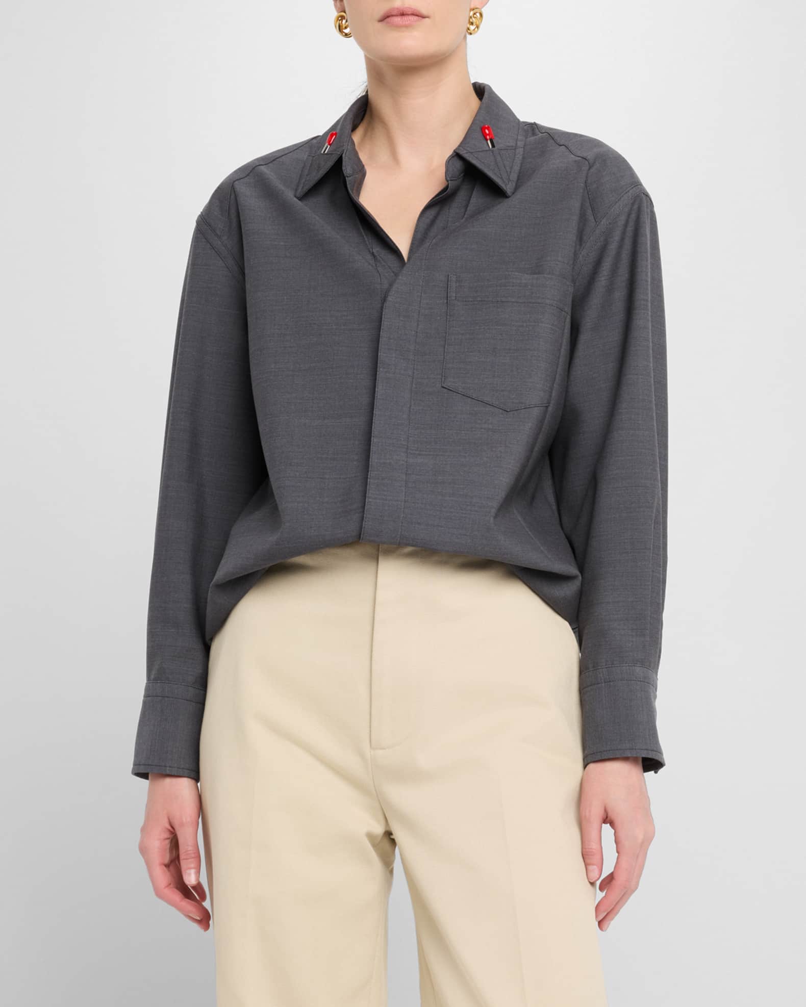 Bottega Veneta Matches-Collar Travel Light Wool Shirt