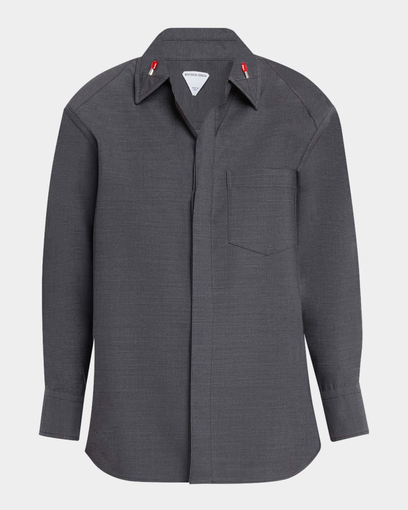 Bottega Veneta Matches-Collar Travel Light Wool Shirt