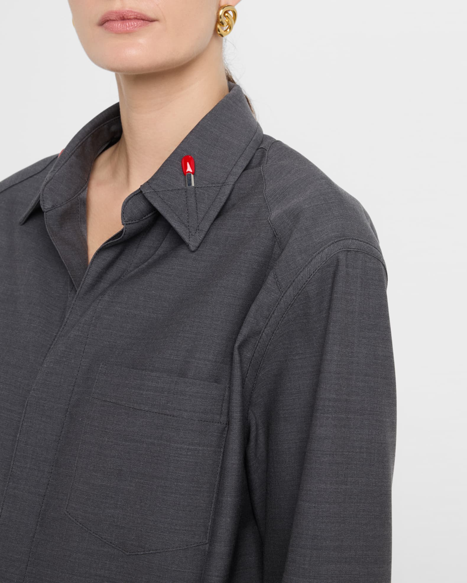 Bottega Veneta Matches-Collar Travel Light Wool Shirt