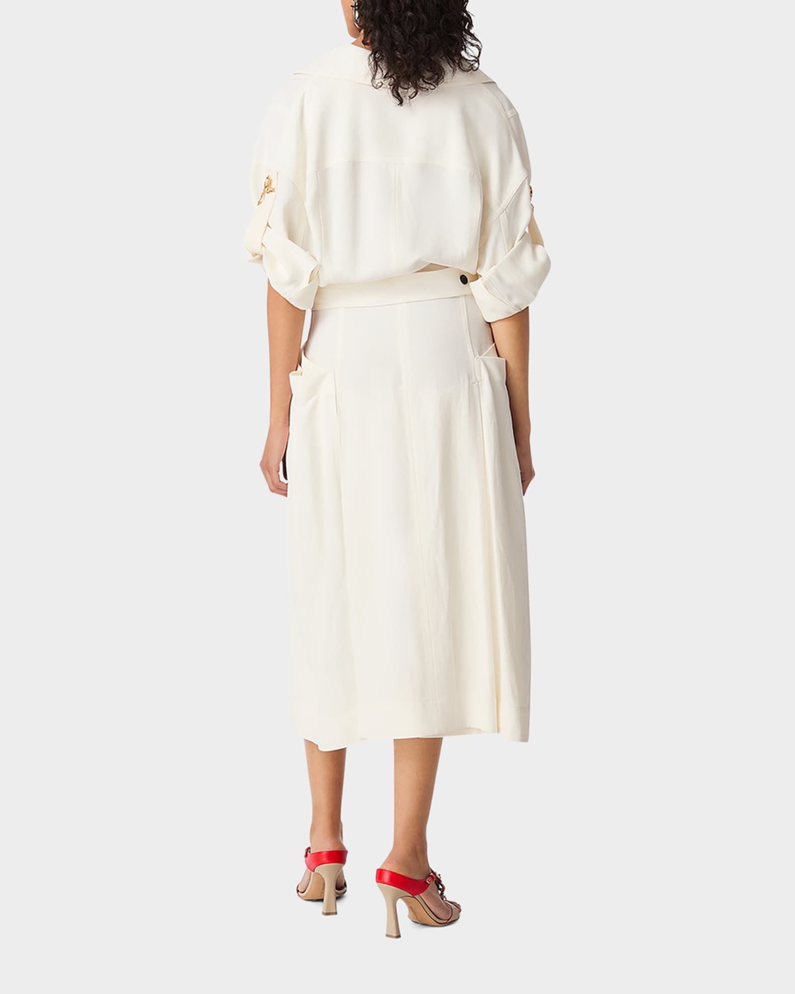 Bottega Veneta Fit-and-Flare Grainy Midi Dress with Frog